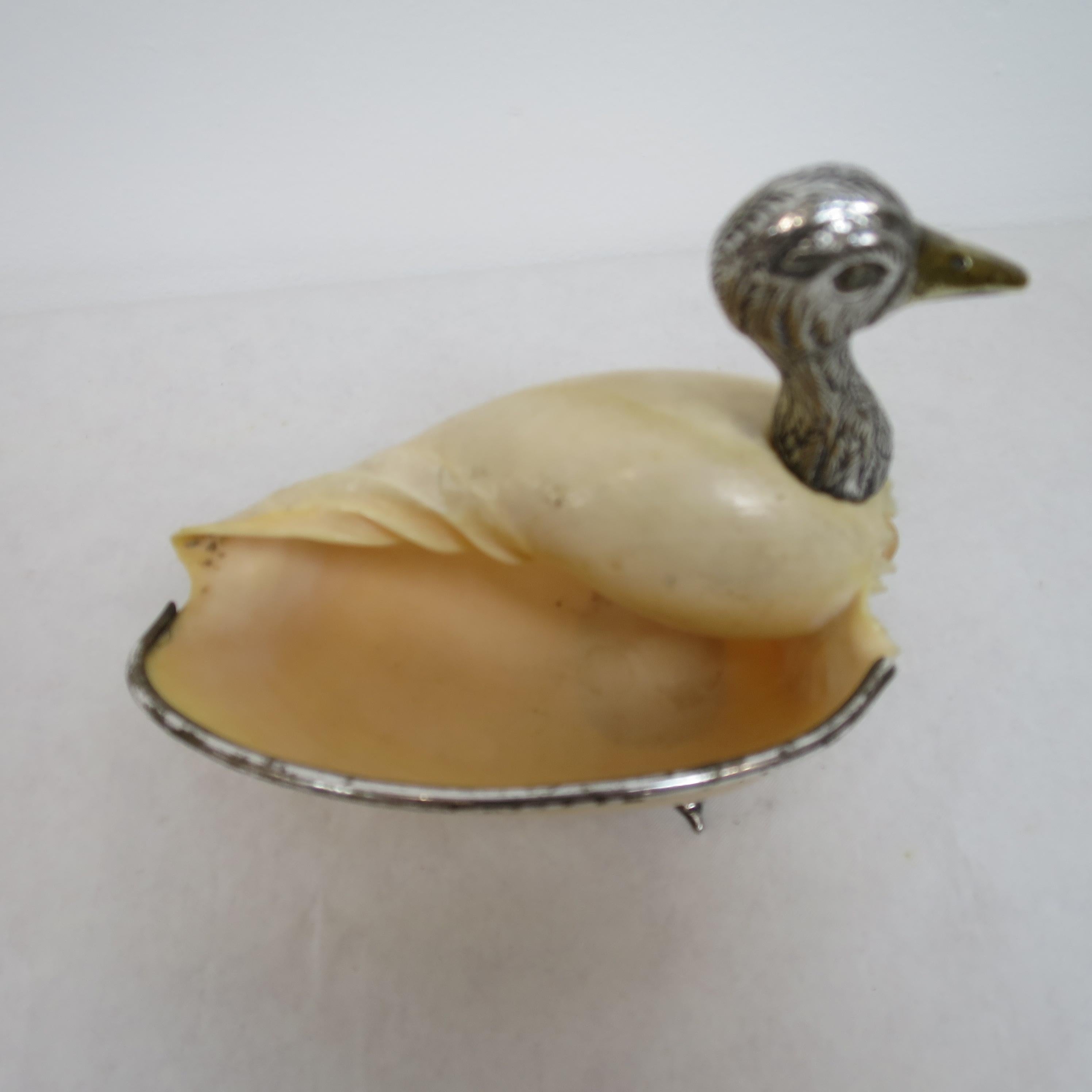 Collectible Object Duck Vide Poche in Silver and Shell Signed by Binazzi For Sale 1