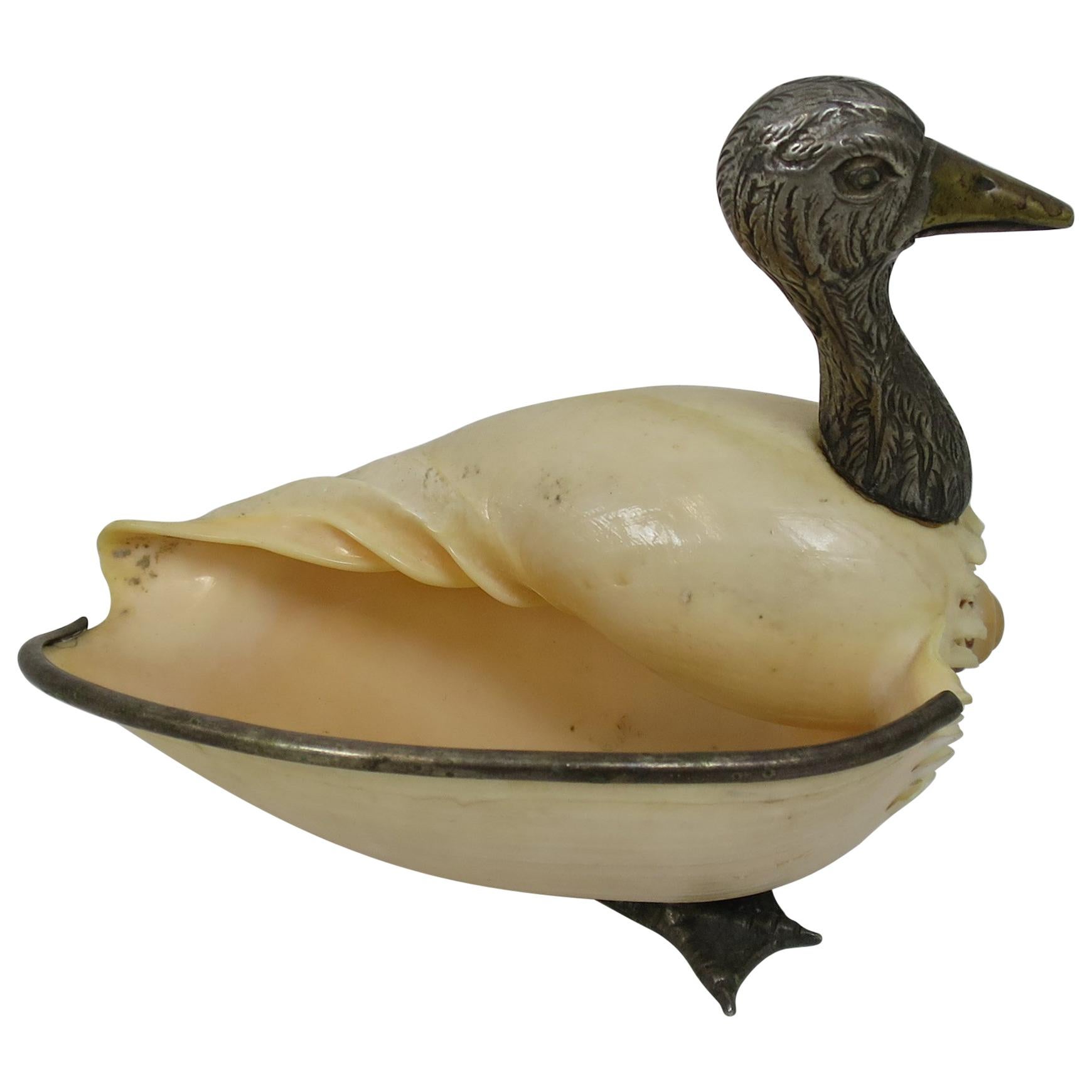 Collectible Object Duck Vide Poche in Silver and Shell Signed by Binazzi For Sale