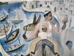 Collectible Reuven Rubin Museum Vintage Poster of a Man on a Donkey with his son