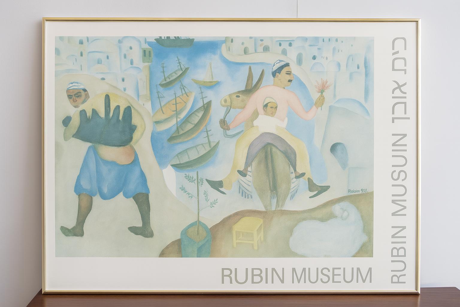 Sammlerstück Reuven Rubin Museum Vintage Poster von einem Mann auf einem Esel mit seinem Sohn (Israelisch) im Angebot