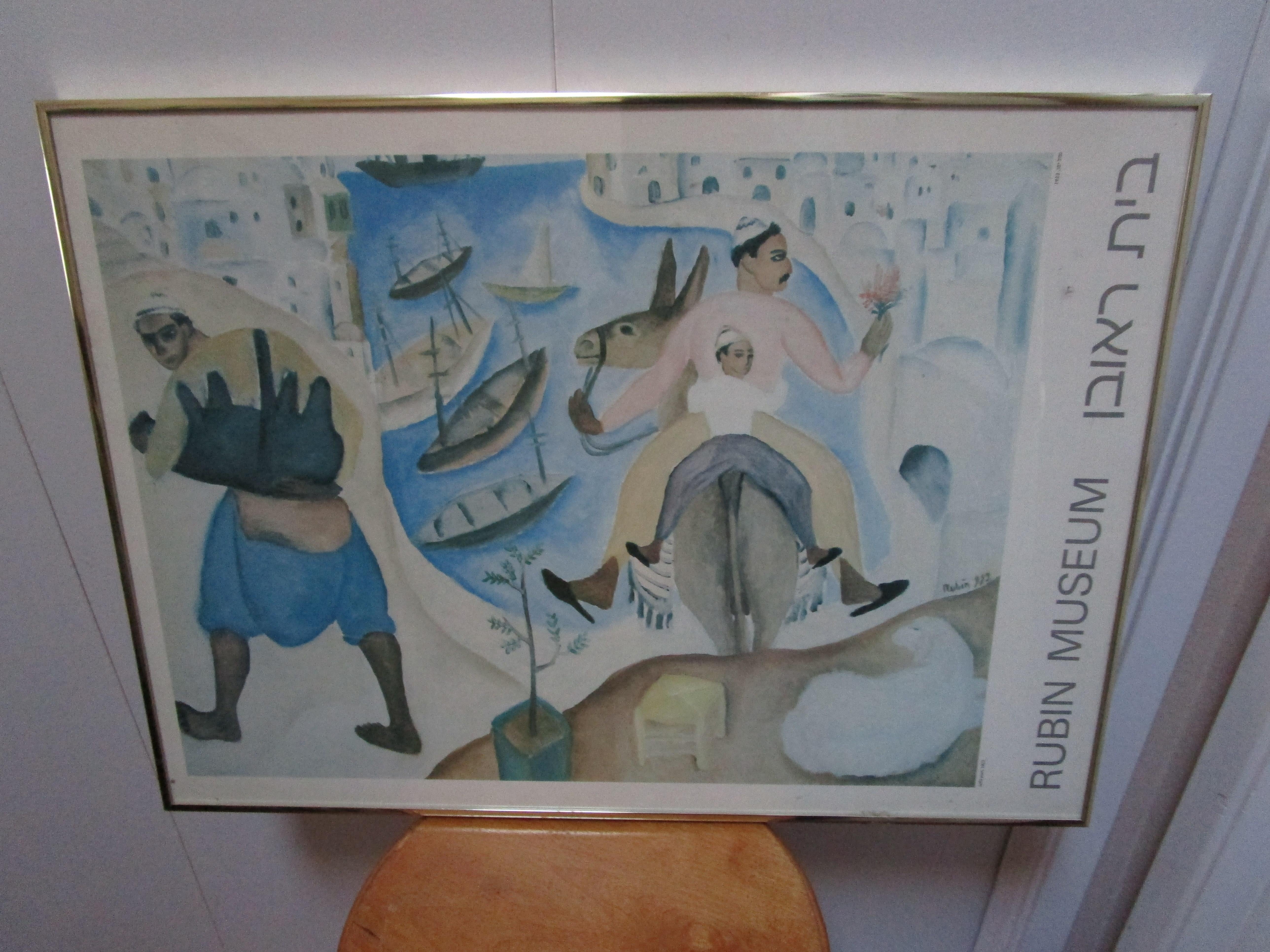 Sammlerstück Reuven Rubin Museum Vintage Poster von einem Mann auf einem Esel mit seinem Sohn (Sonstiges) im Angebot