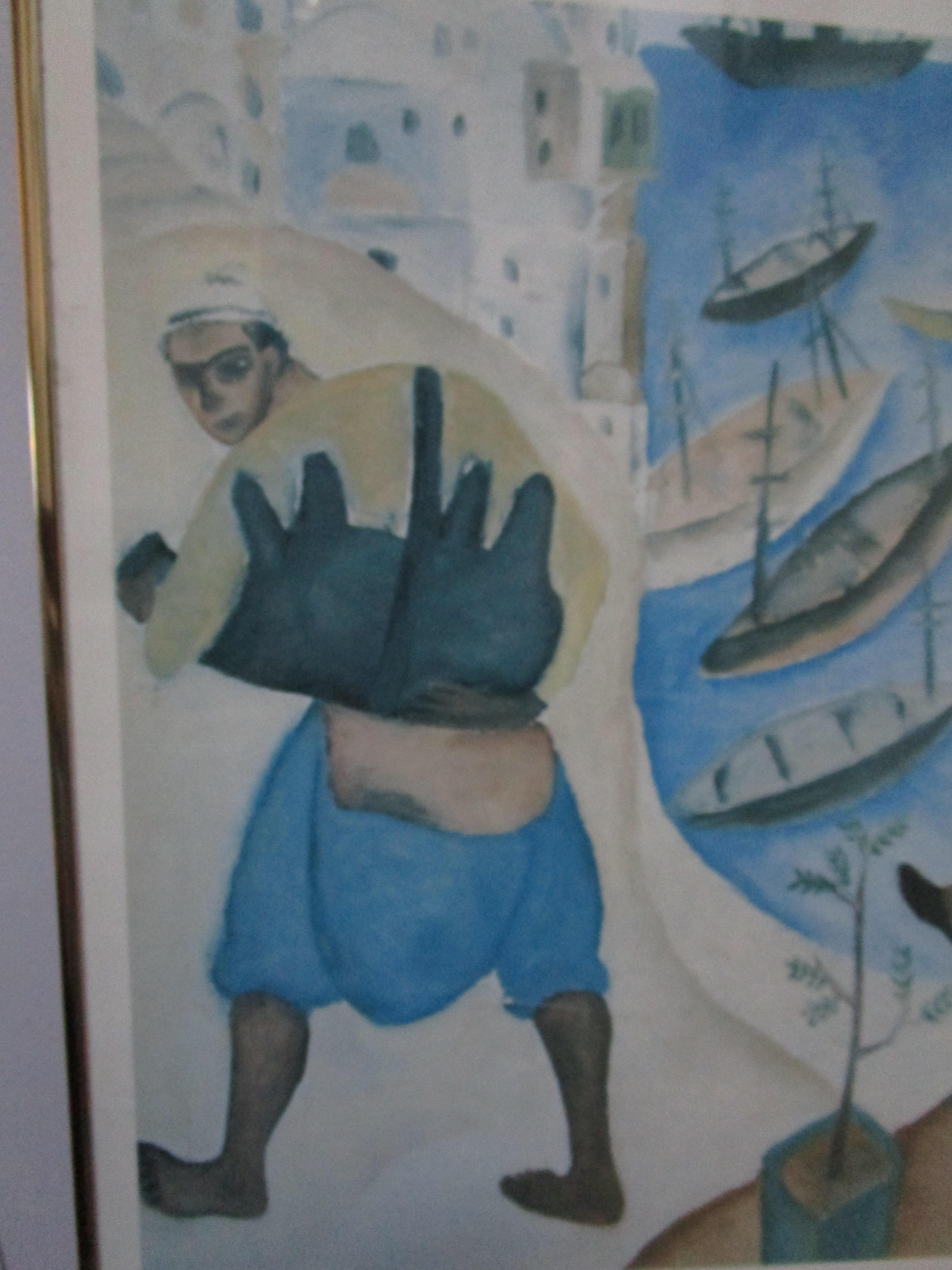 Sammlerstück Reuven Rubin Museum Vintage Poster von einem Mann auf einem Esel mit seinem Sohn (20. Jahrhundert) im Angebot