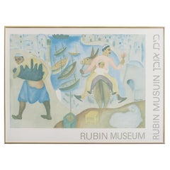 Poster vintage da collezione del Museo Reuven Rubin raffigurante un uomo su un asino con suo figlio