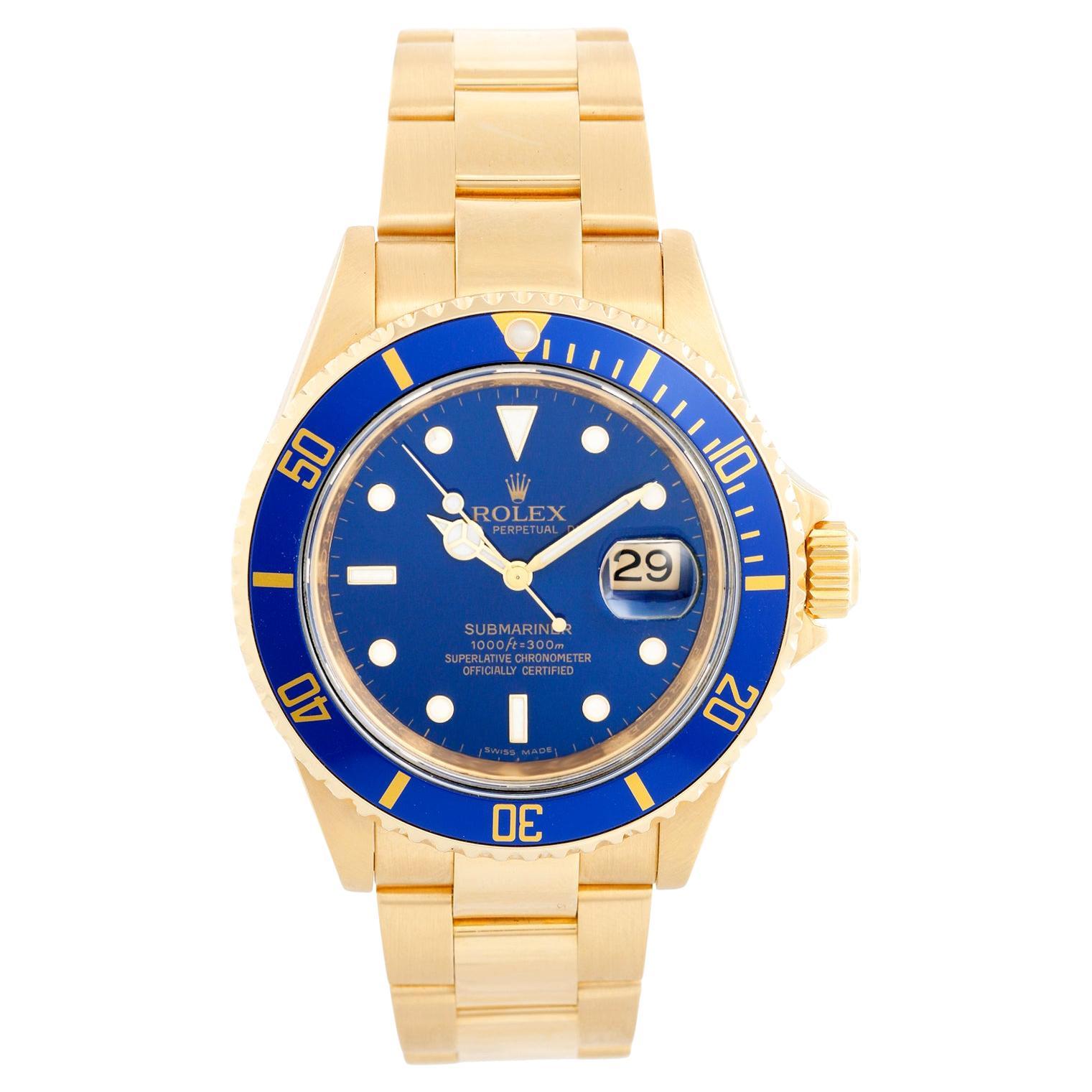 Collectible Rolex Submariner 18k Gold Men's Watch 16618 Blue Dial