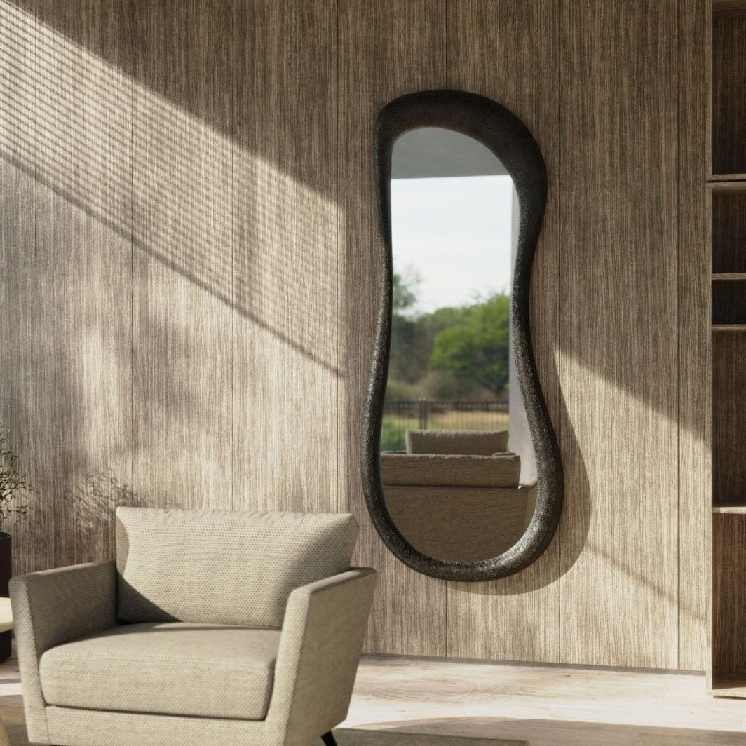Portuguese Collectible Sculptural Organic Mirror in Textured Black Volcanic Finish For Sale