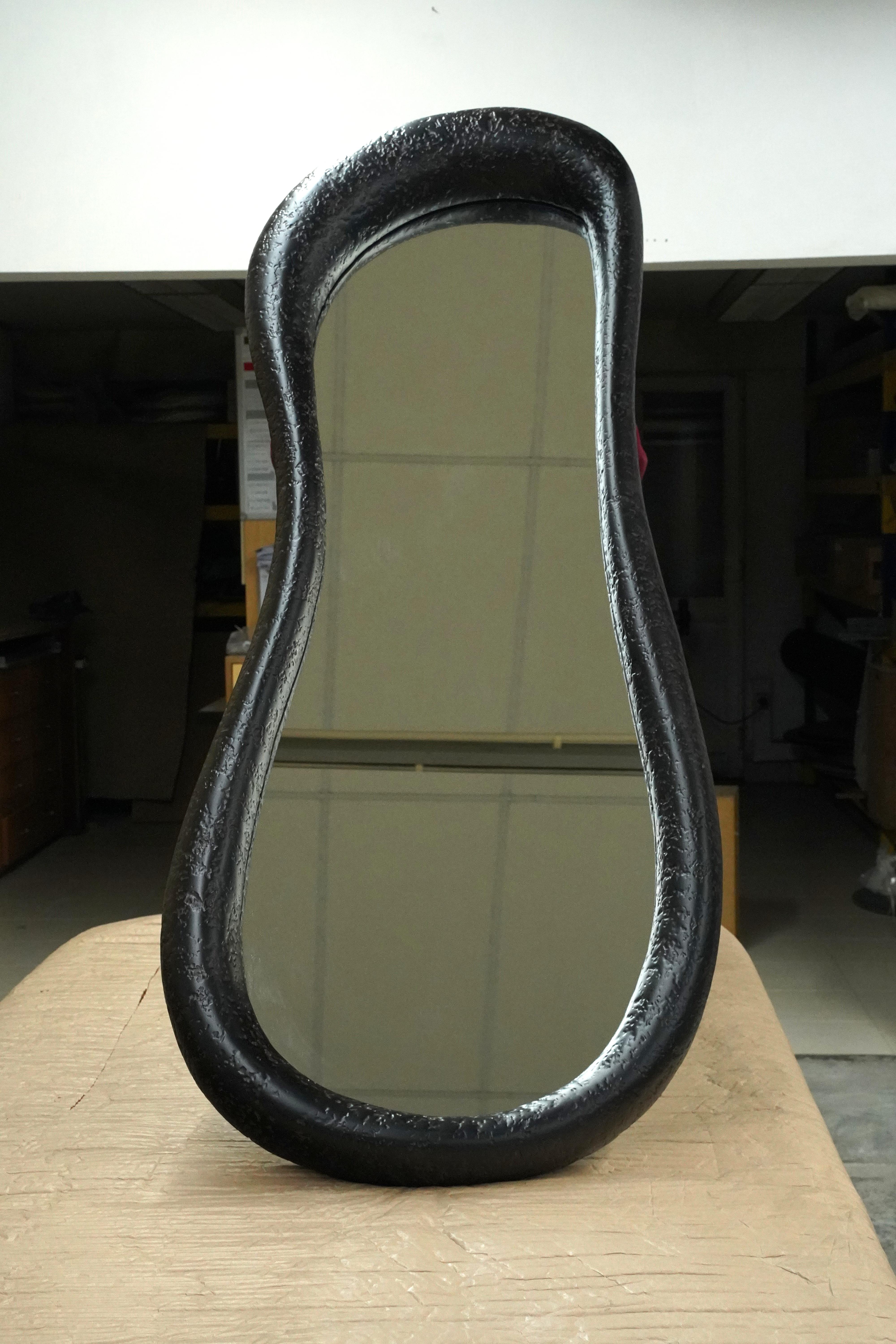 Hand-Crafted Collectible Sculptural Organic Mirror in Textured Black Volcanic Finish For Sale