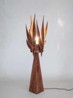 Collectible Sculptural Wood Floor Lamp Hand-Carved Mid-Century Art Light VERVE