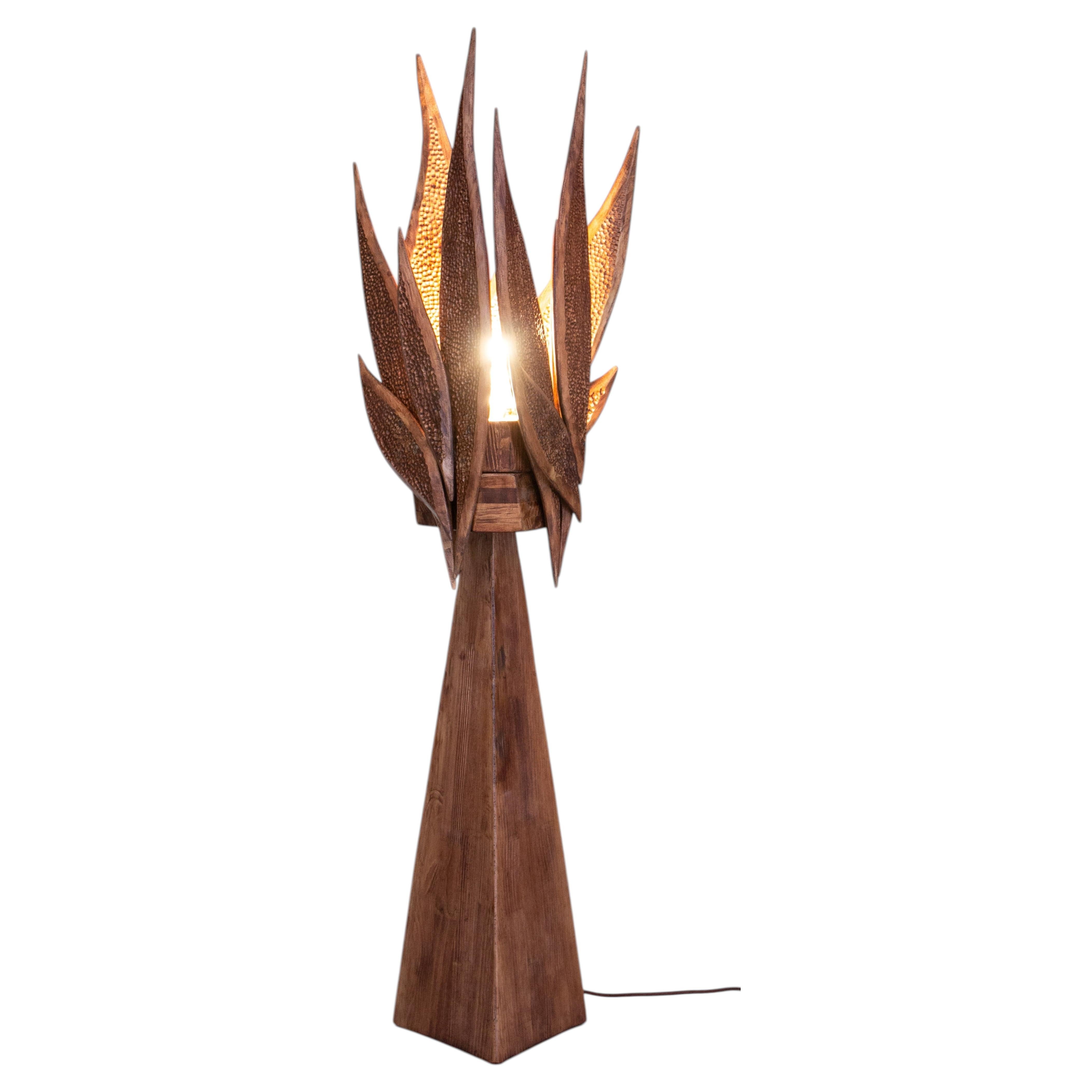 Collectible Sculptural Wood Floor Lamp Hand-Carved Mid-Century Art Light VERVE