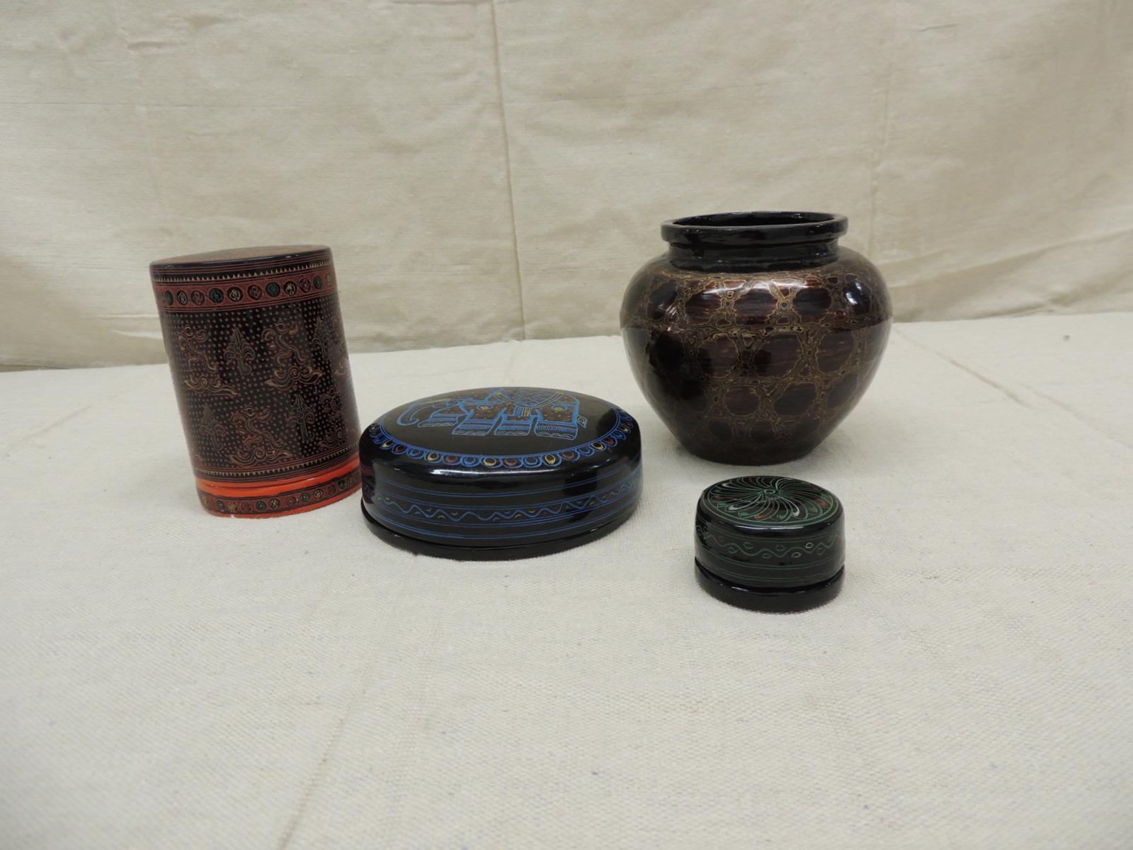 Collectible set of Indian lacquer ware includes: Small pill box size: 2