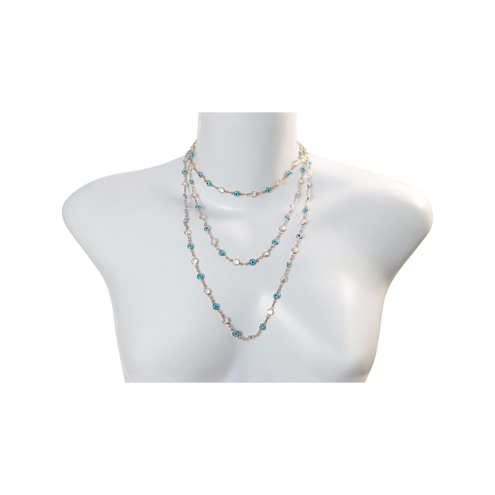 Collana lunga con diamante e malocchio vintage in tonalità argento, circa anni 2000.  Questo è un bel pezzo.  Puoi indossarlo seriamente o abbinarlo a qualsiasi altra cosa. È piccolo e delicato, ma è così bello.  Con una lunghezza di 60