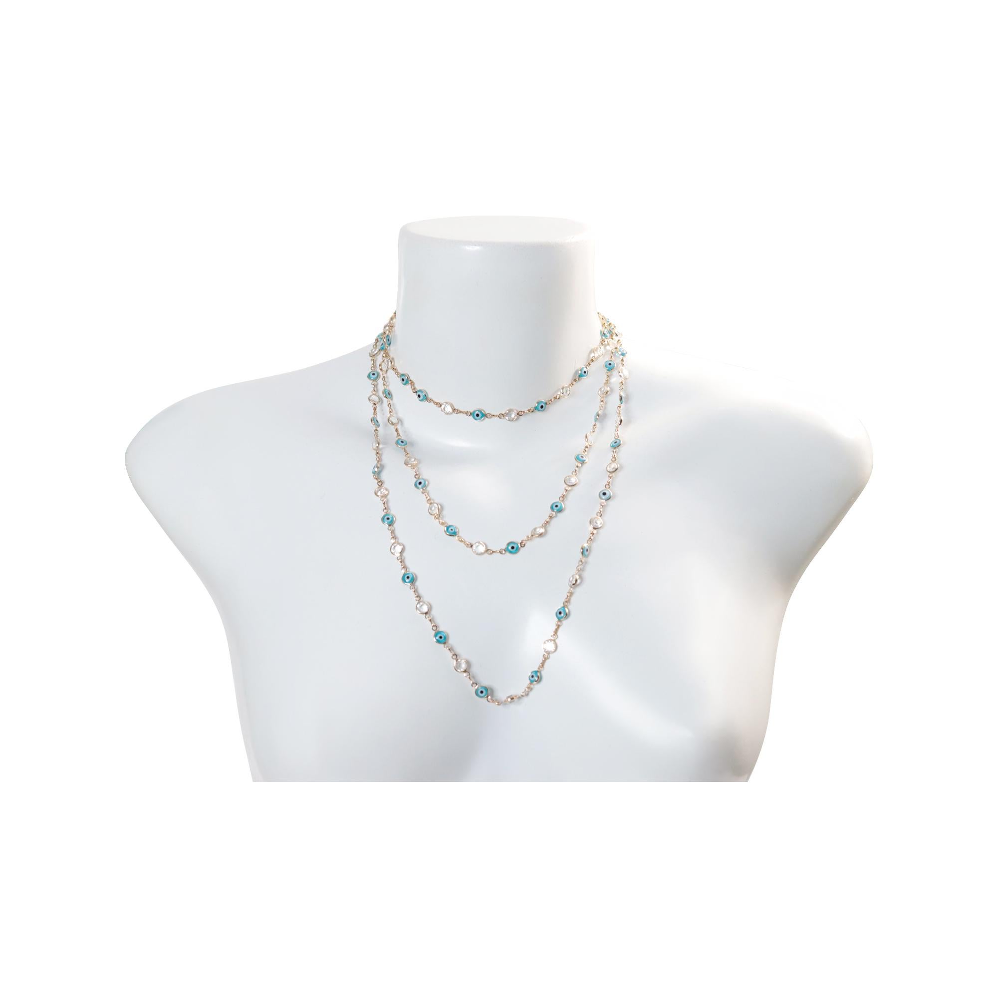 Moderno Collana lunga da collezione con diamante e malocchio in tonalità argento, circa anni 2000 in vendita