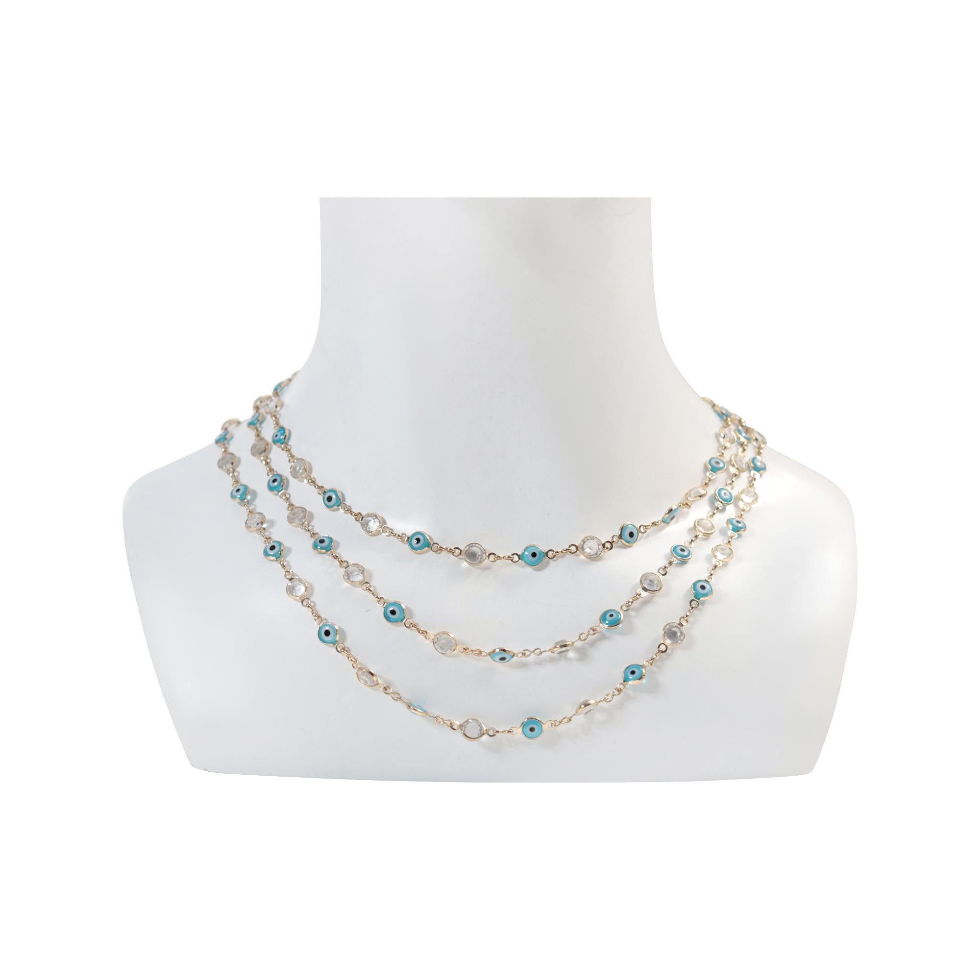 Collana lunga da collezione con diamante e malocchio in tonalità argento, circa anni 2000 In condizioni buone in vendita a New York, NY