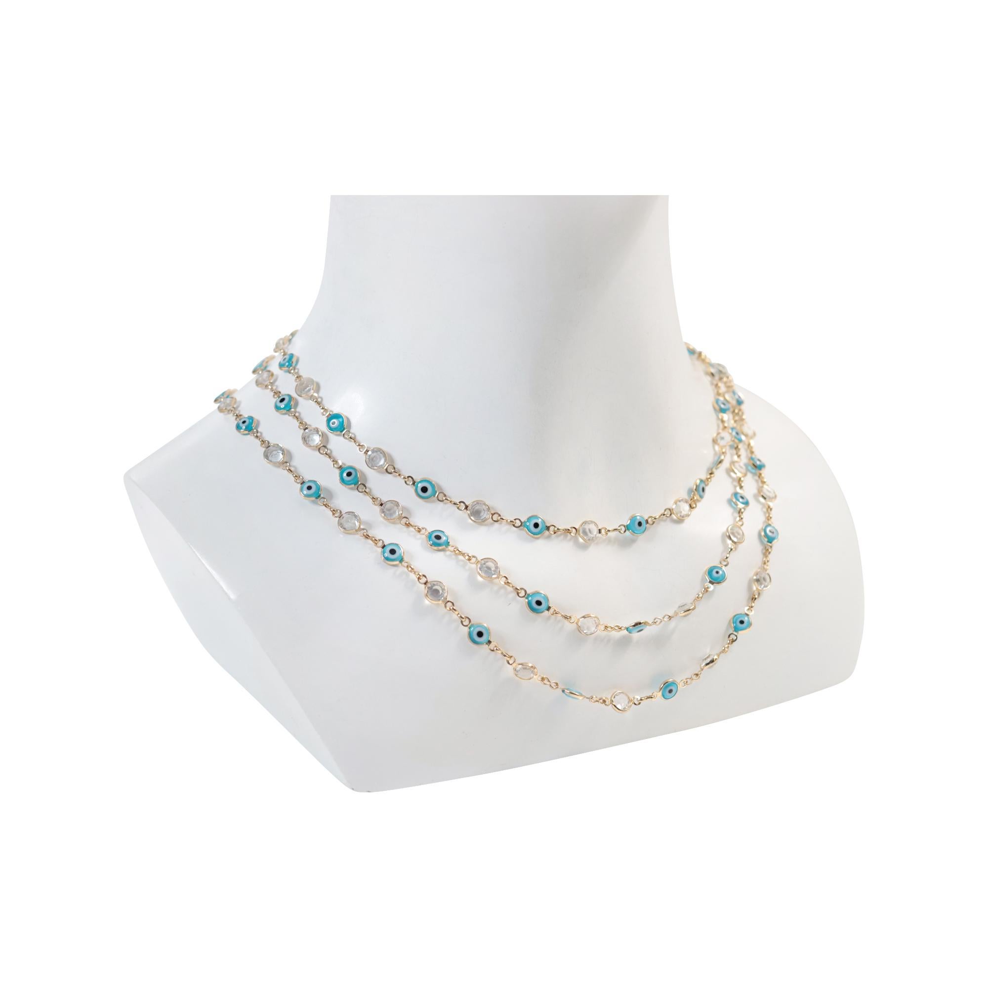 da uomo o donna Collana lunga da collezione con diamante e malocchio in tonalità argento, circa anni 2000 in vendita