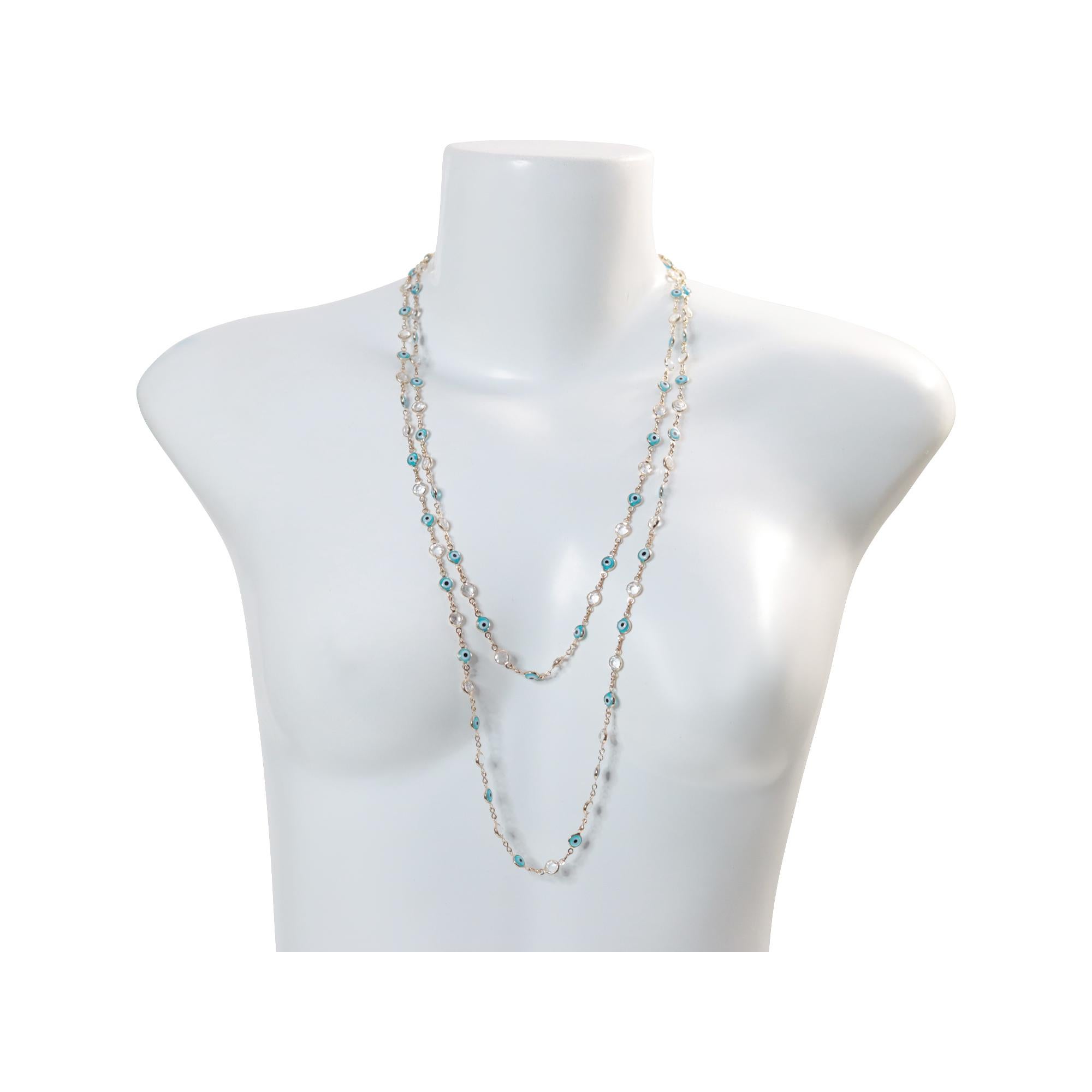 Collana lunga da collezione con diamante e malocchio in tonalità argento, circa anni 2000 in vendita 1