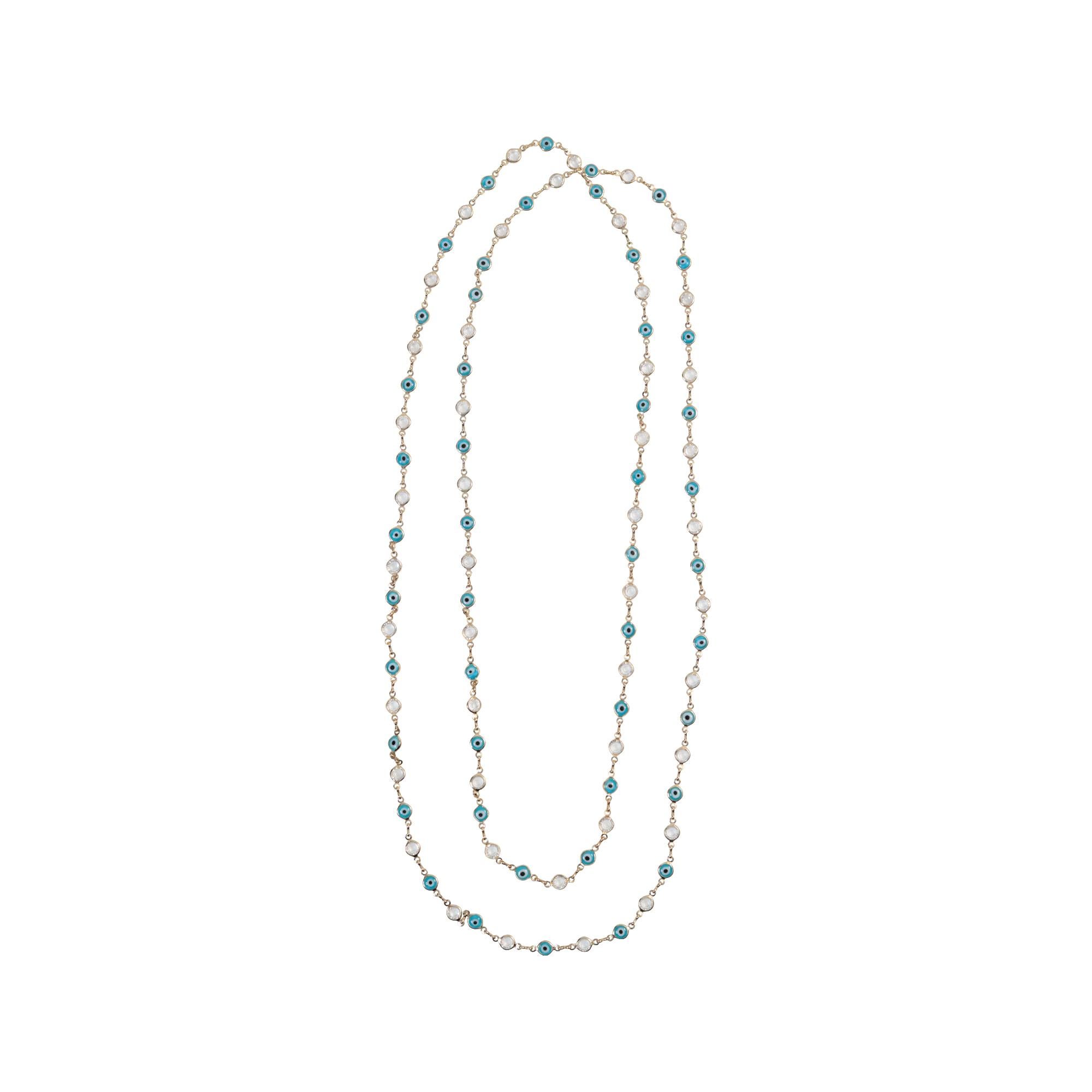 Collana lunga da collezione con diamante e malocchio in tonalità argento, circa anni 2000 in vendita 4