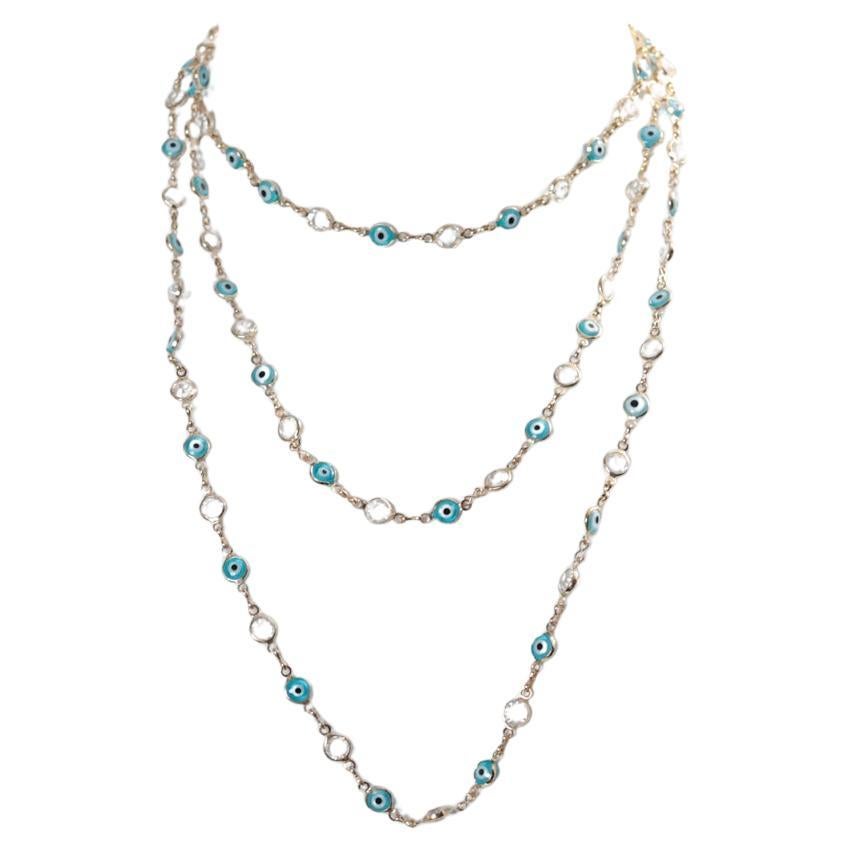 Collana lunga da collezione con diamante e malocchio in tonalità argento, circa anni 2000 in vendita