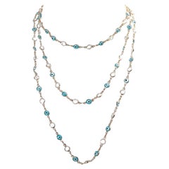 Collectible Silver Tone Diamante With Evil Eye Long Necklace Circa 2000s