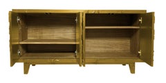 Collectible Smooth Brass Floral Sideboard – Artisan Metal Clad Credenza