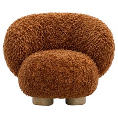 Contemporary Lounge Chair in Mongolian Faux Fur, Natural Oak Legs, New