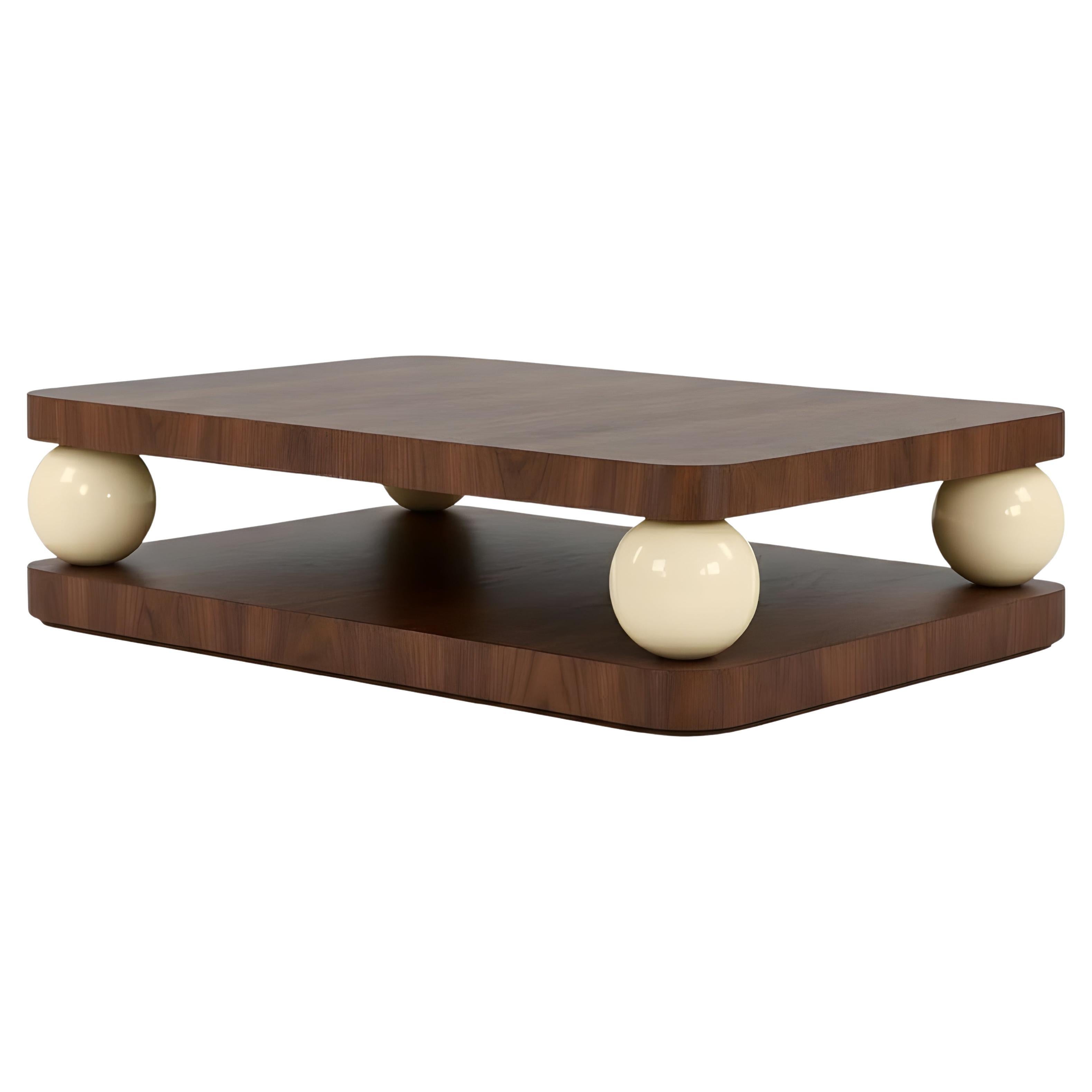 Table basse de collection en noyer et sphères laquées par José Castro en vente