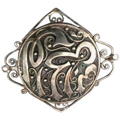 Collectible Turkish Silver Veil Pin Brooch with Arabic Writing LOVE