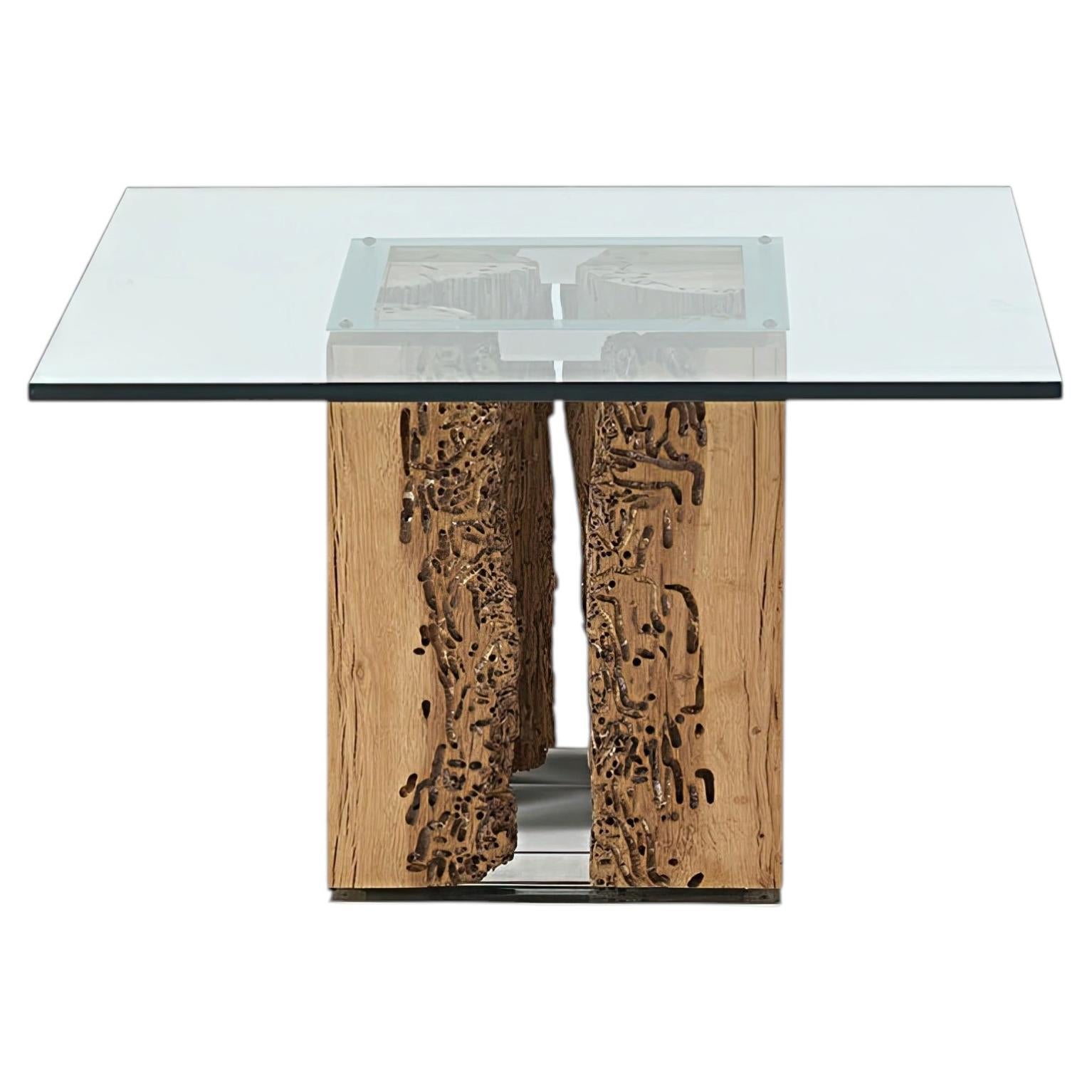 Collectible Briccola Wood Side Table with Clear Glass Top by Thomas Herzog For Sale