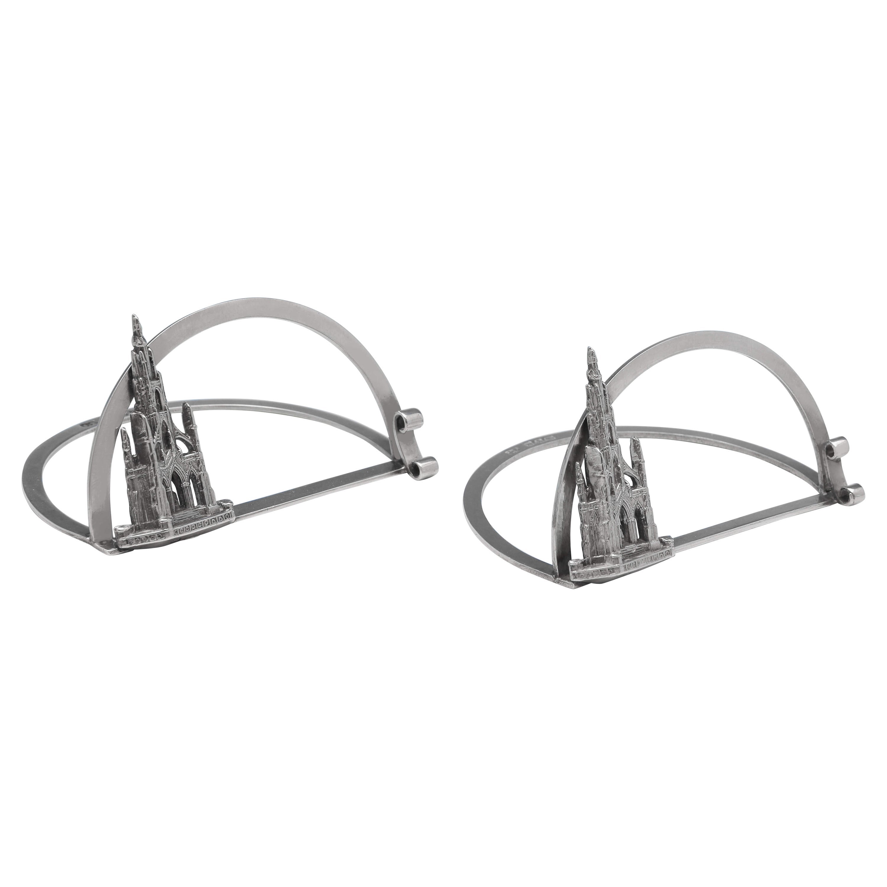 Collectible Victorian Pair of Sterling Silver Menu Holders, Scott Memorial