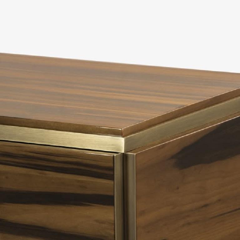 Hand-Crafted Collectible Walnut Root Cabinet with Brass Accents & High-Gloss Finish For Sale