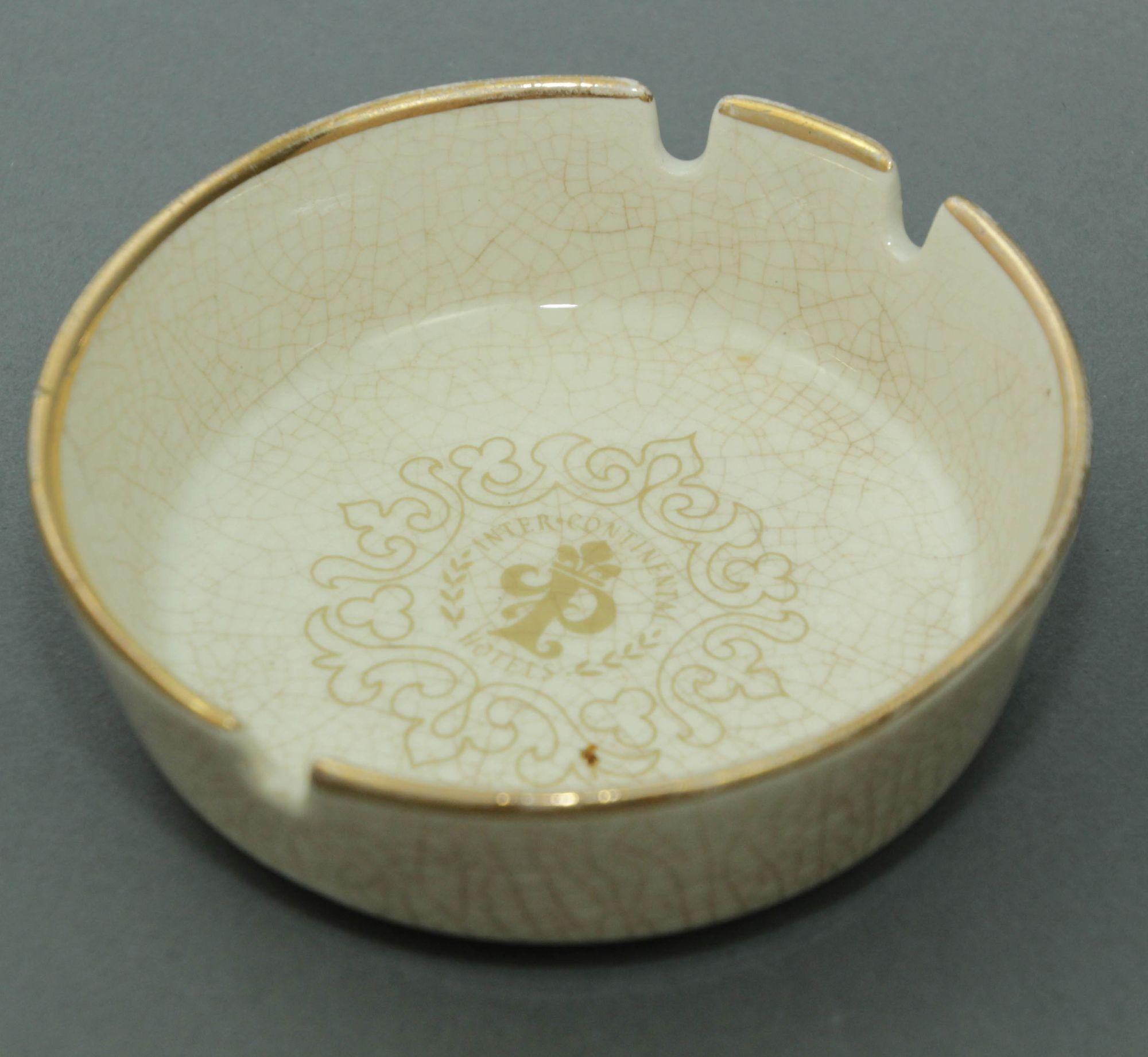 French Collectible White Porcelain Ashtray Hotel Intercontinental Paris France 1950's For Sale