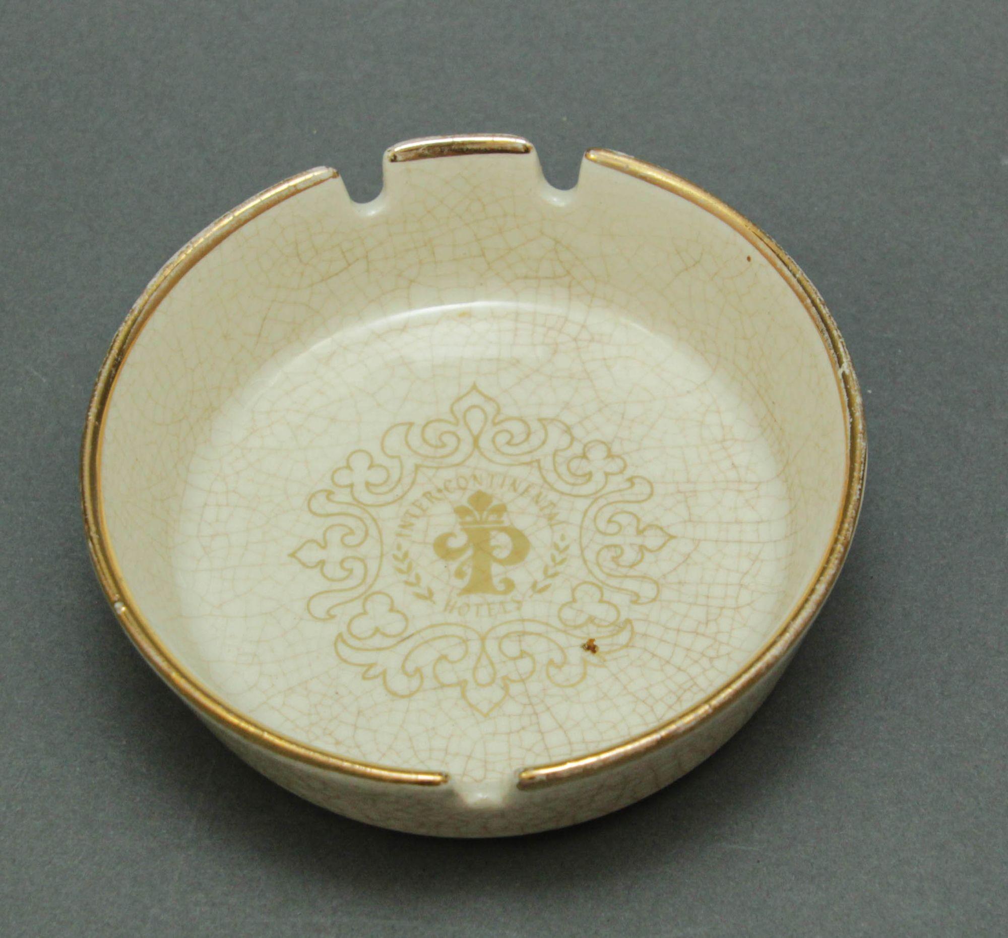 Ceramic Collectible White Porcelain Ashtray Hotel Intercontinental Paris France 1950's For Sale