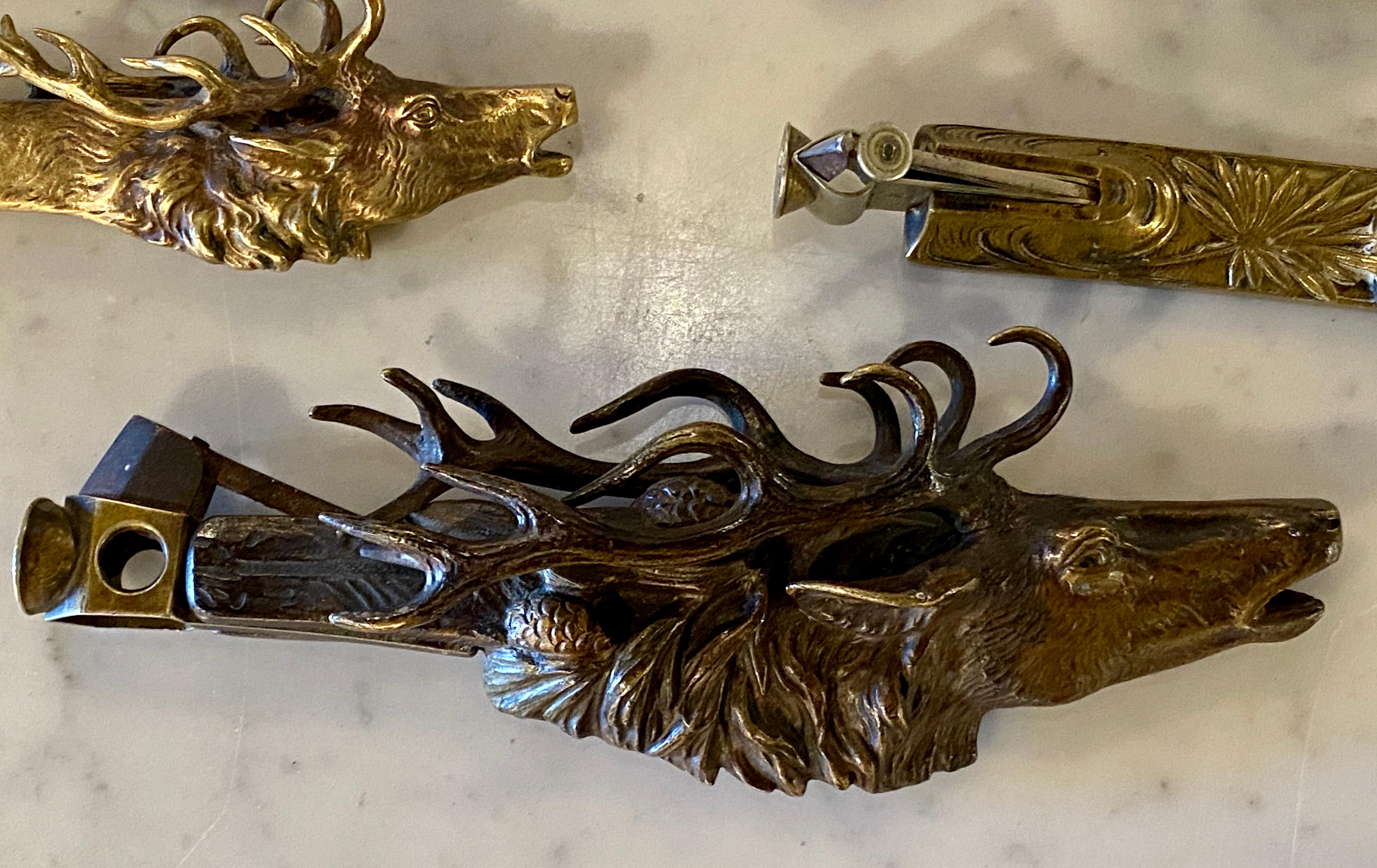 Collection 10 Antique Metal Cigar Cutters Moose Horse Duck Deer Elephants In Good Condition In Stamford, CT