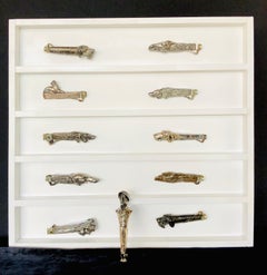 Collection 11 Antique Silvered Metal Cigar Cutters Dog Jockey Horse Eagle Cat