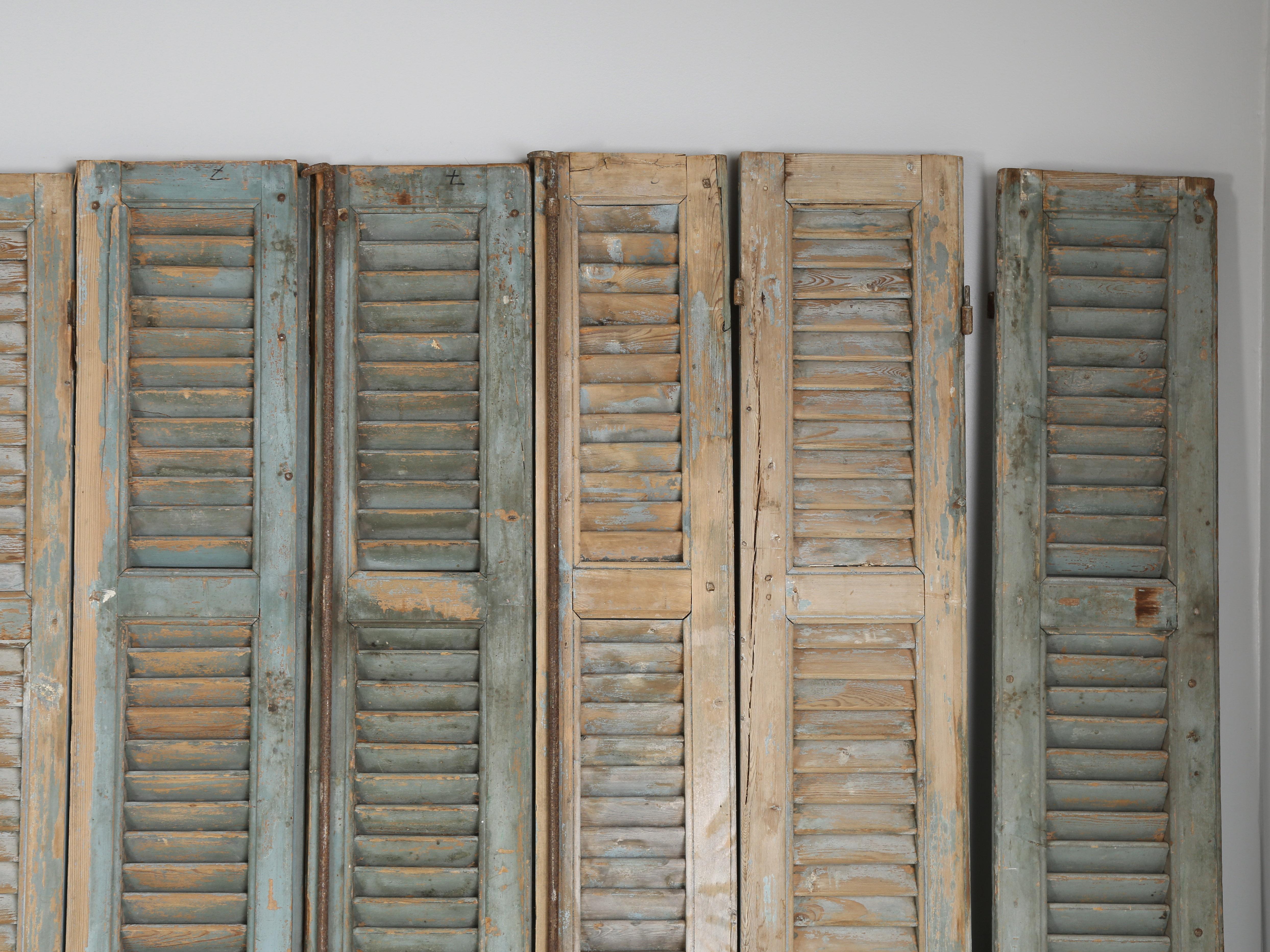 Hand-Crafted Collection '14' Antique French Original Paint Shutters, Headboard, Room Divider