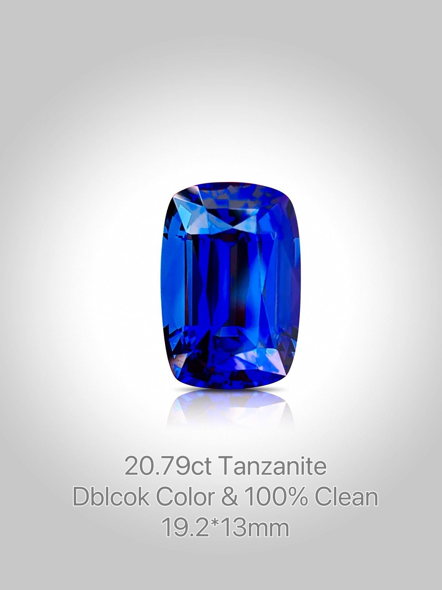 Cushion Cut Collection  20.79ct tanzanite at top color Dblock royal blue plus For Sale