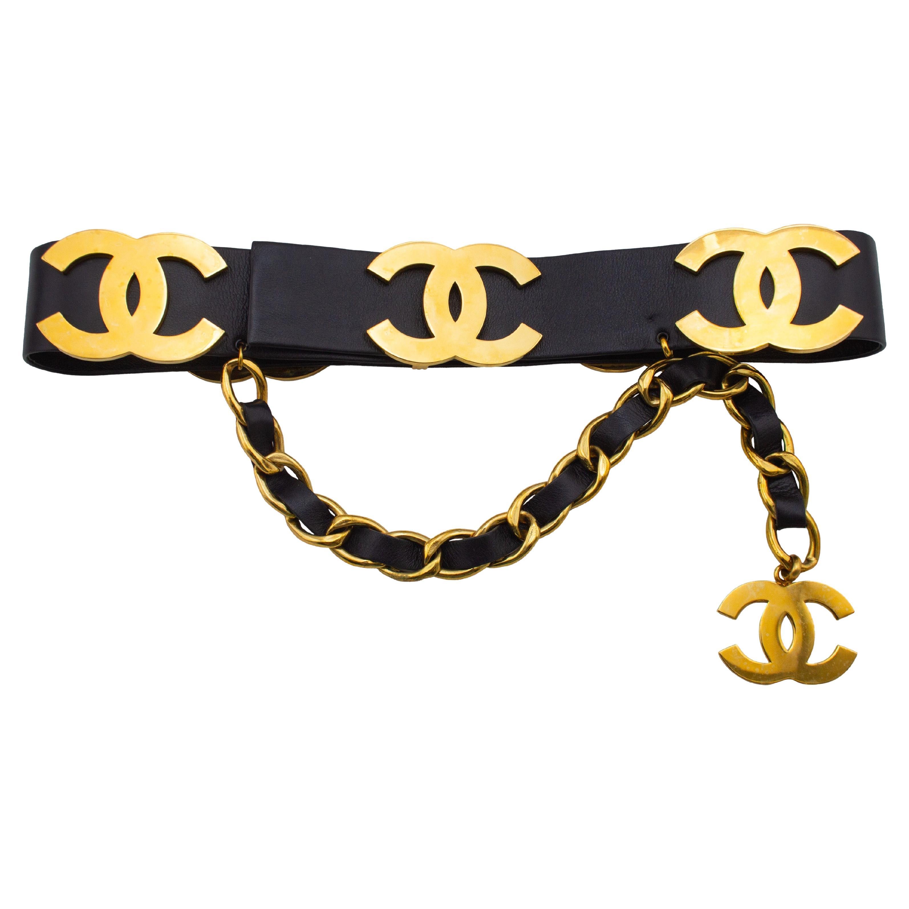 Collection 29 Chanel Leather Belt with Large CCs and Chain