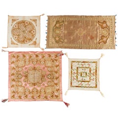 Collection, 4 Ottoman Embroidered Textile Pillow Covers with Metallic Threadwork
