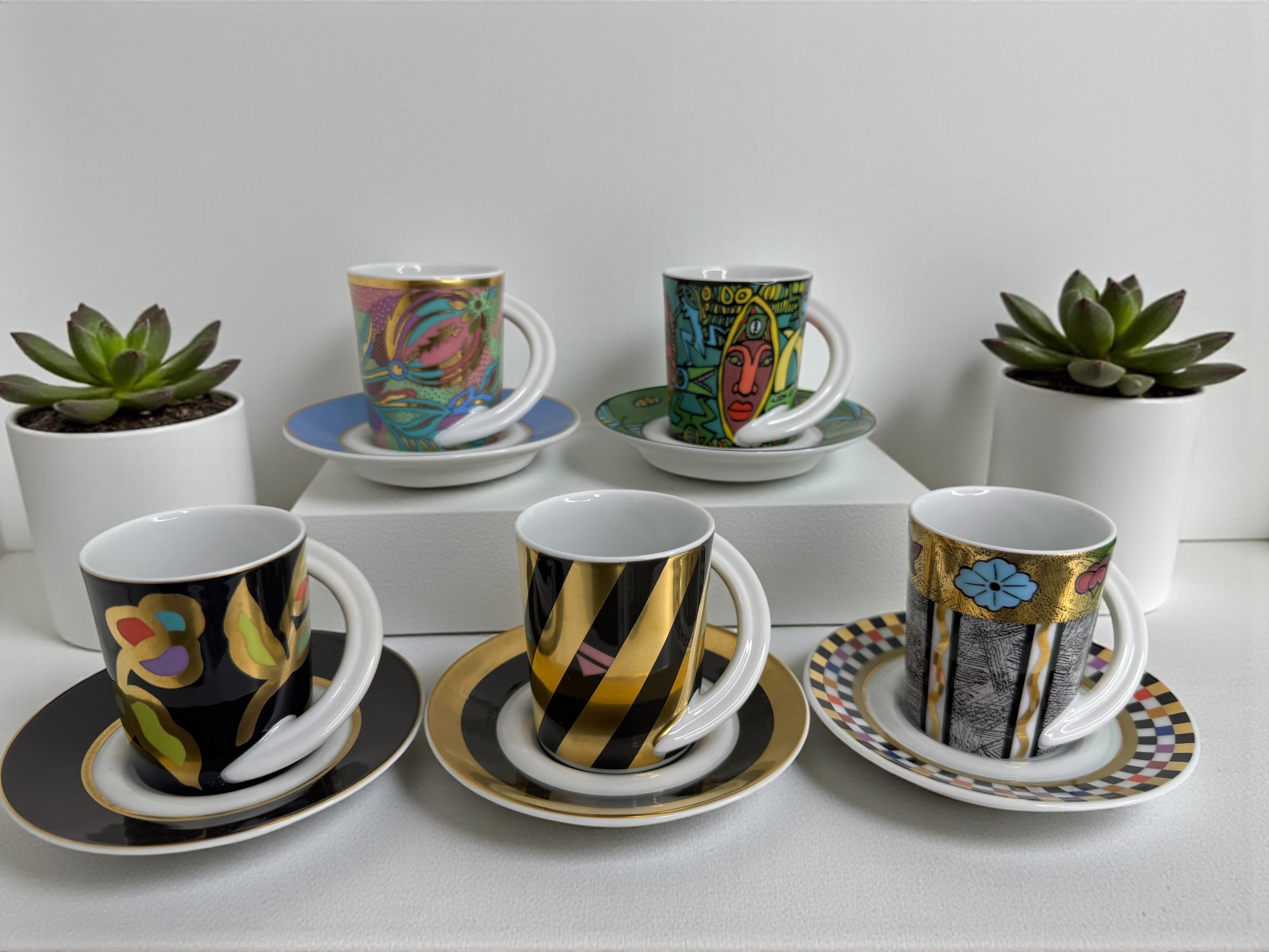 Collection 5 Espresso Coffee Cup and Saucer Art Porcelain Rosenthal Studio Line For Sale 5