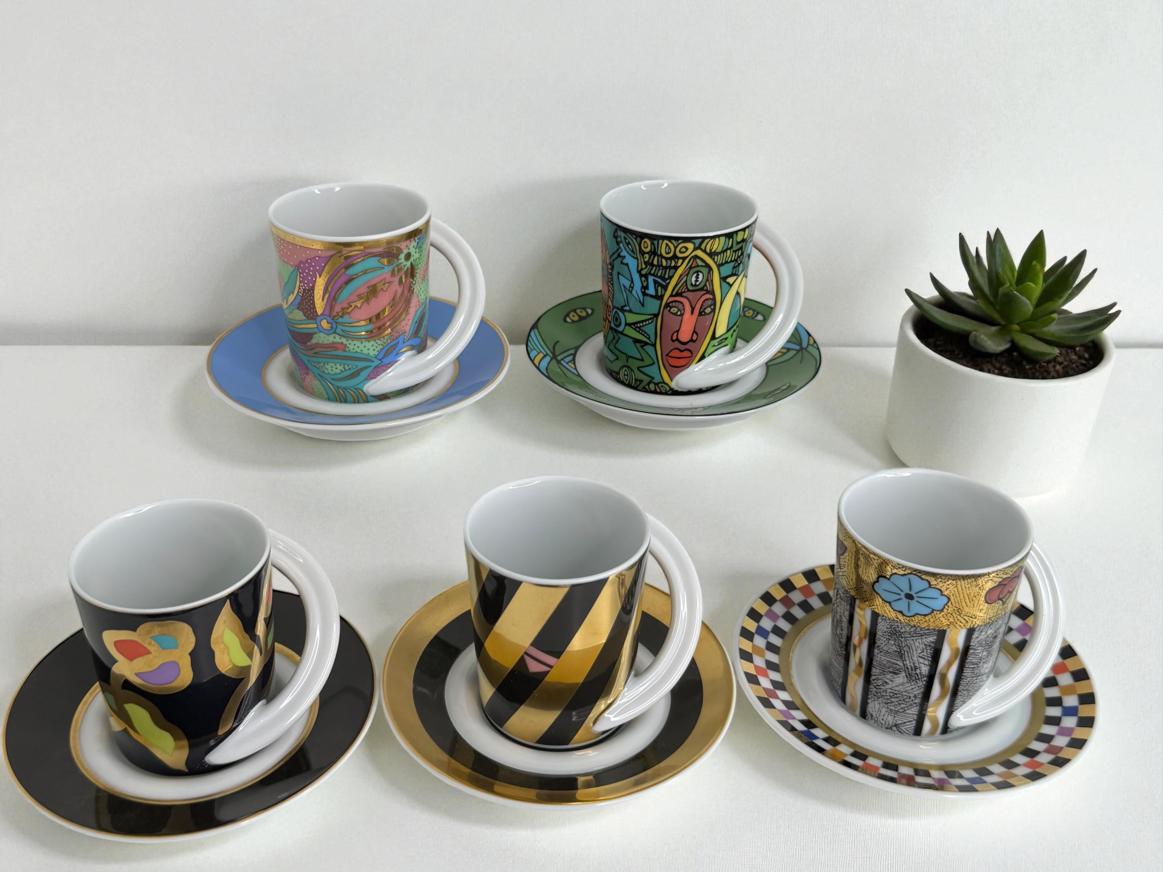 Collection 5 Espresso Coffee Cup and Saucer Art Porcelain Rosenthal Studio Line For Sale 7