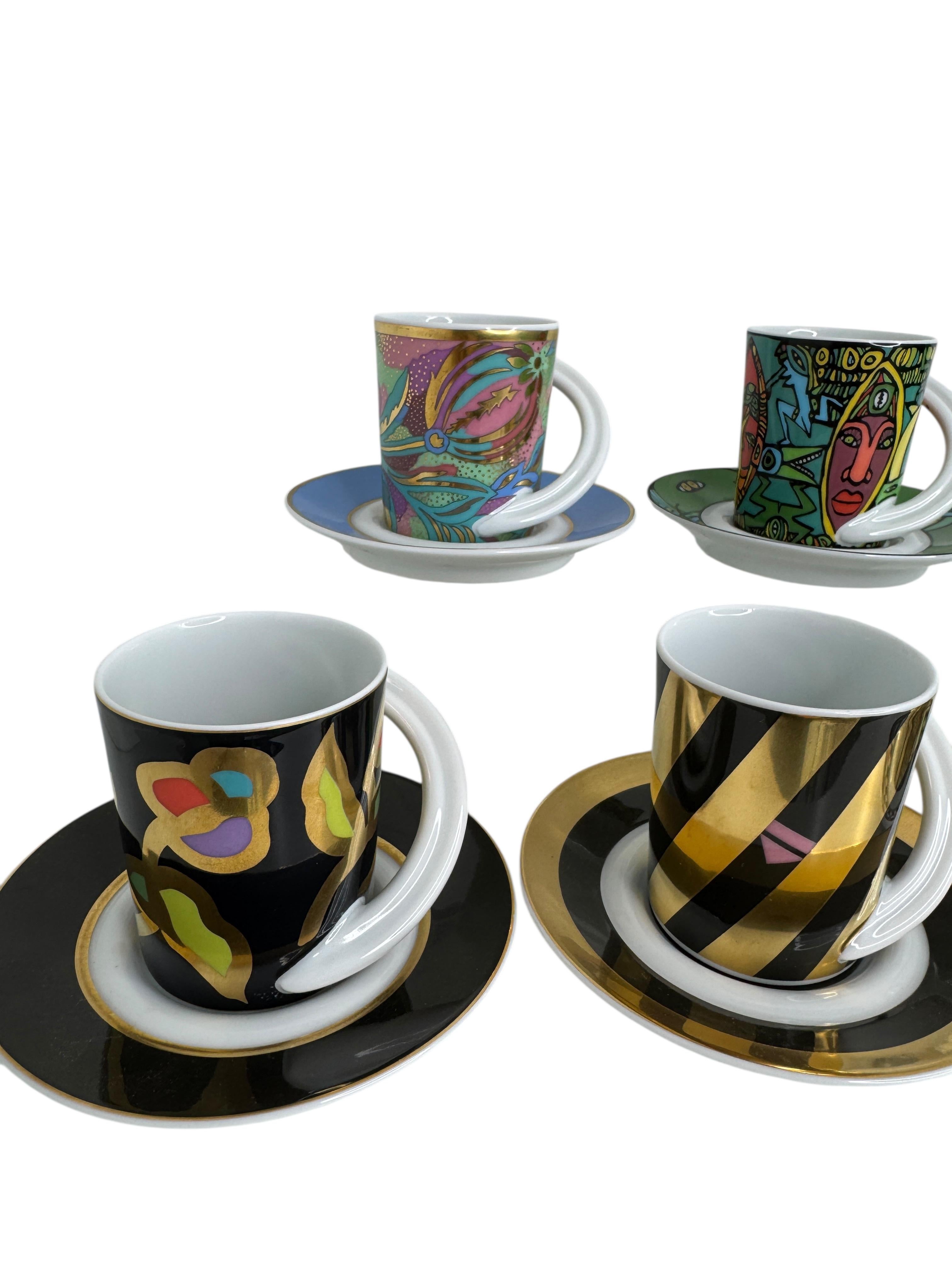 Collection of Five Rosenthal Studio Line Art Porcelain Espresso Cups and Saucers, Germany, circa 1980s
A beautiful and rare collection of six porcelain espresso cups and saucers from the renowned Rosenthal Studio Line, made in Germany circa the