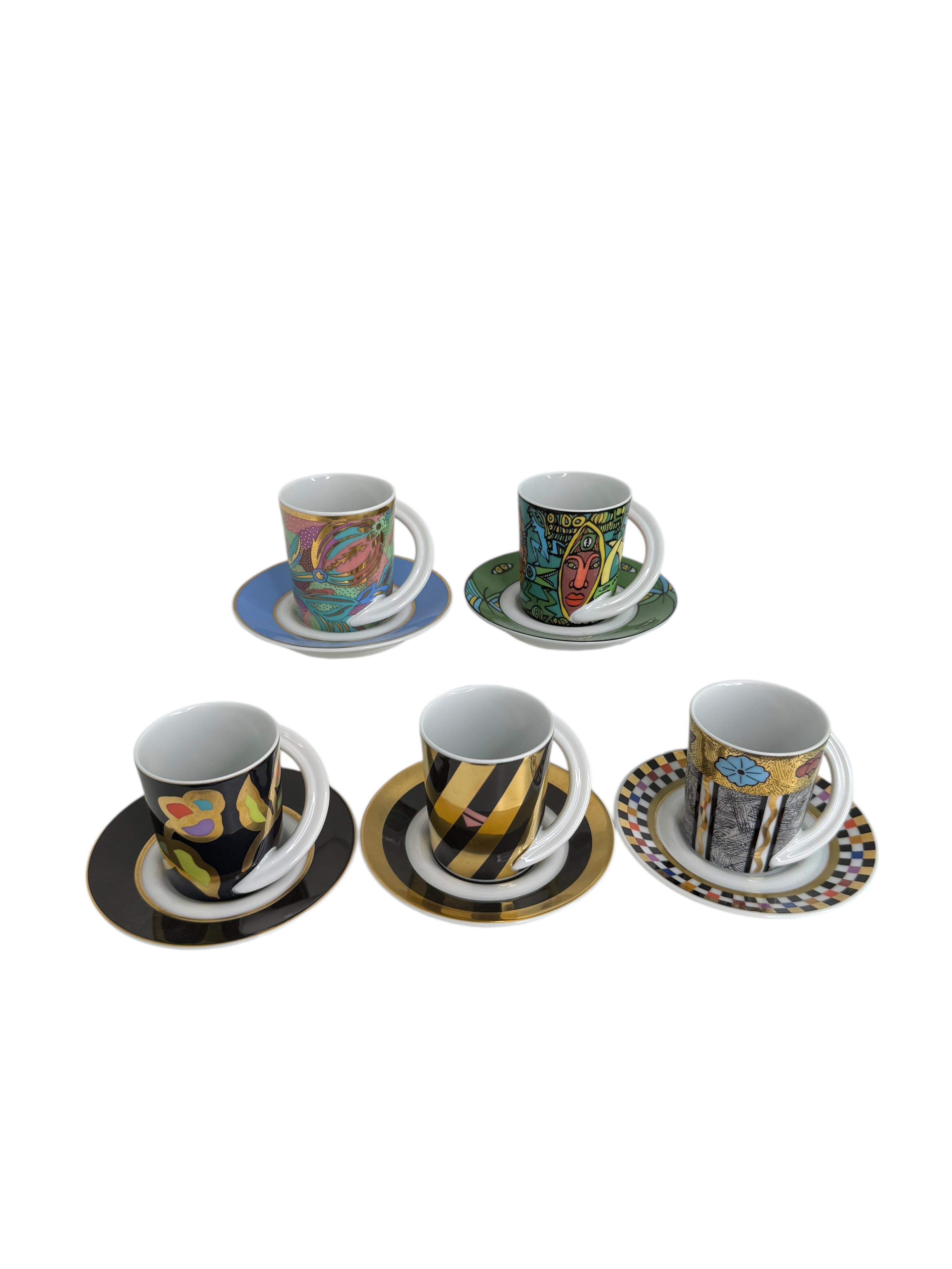 Modern Collection 5 Espresso Coffee Cup and Saucer Art Porcelain Rosenthal Studio Line For Sale
