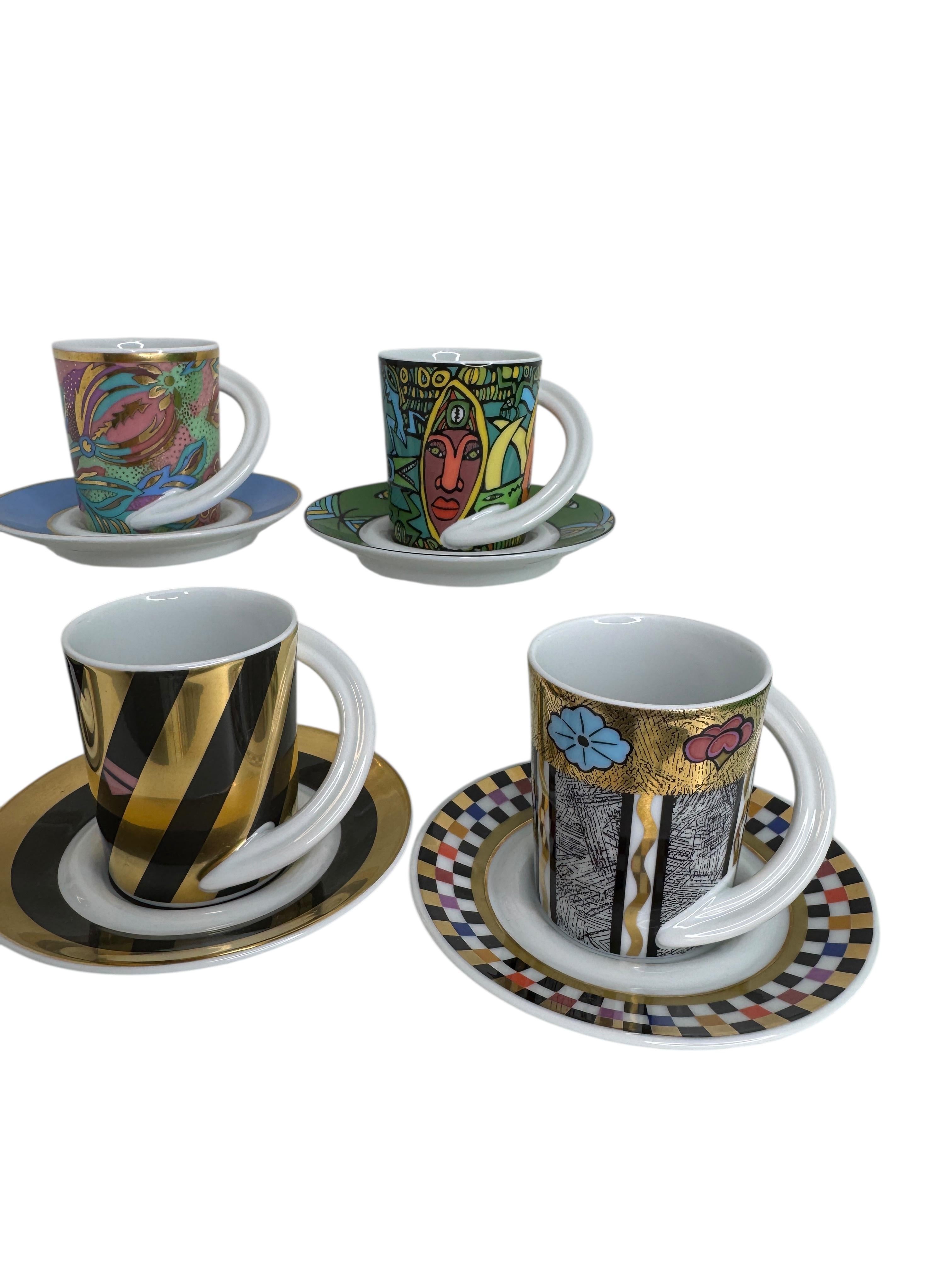 German Collection 5 Espresso Coffee Cup and Saucer Art Porcelain Rosenthal Studio Line For Sale