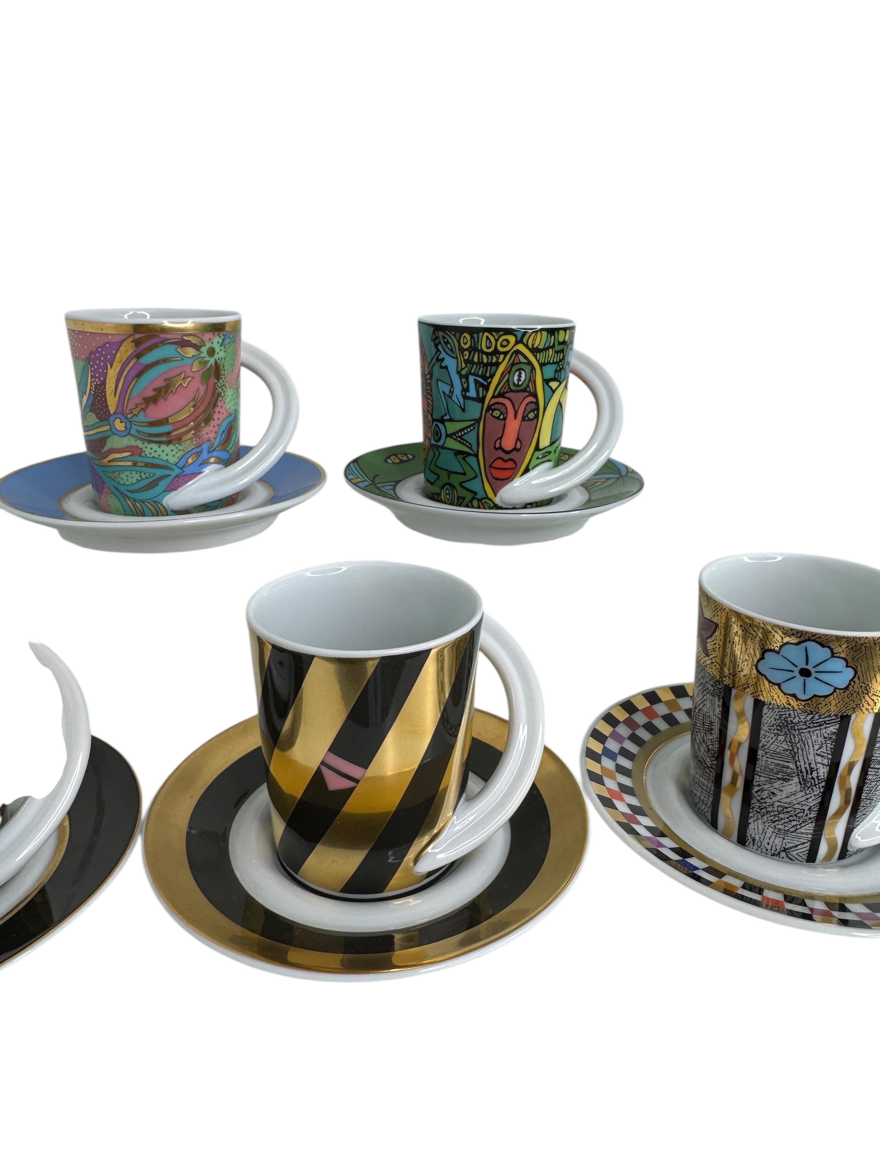 Collection 5 Espresso Coffee Cup and Saucer Art Porcelain Rosenthal Studio Line In Good Condition For Sale In Nuernberg, DE