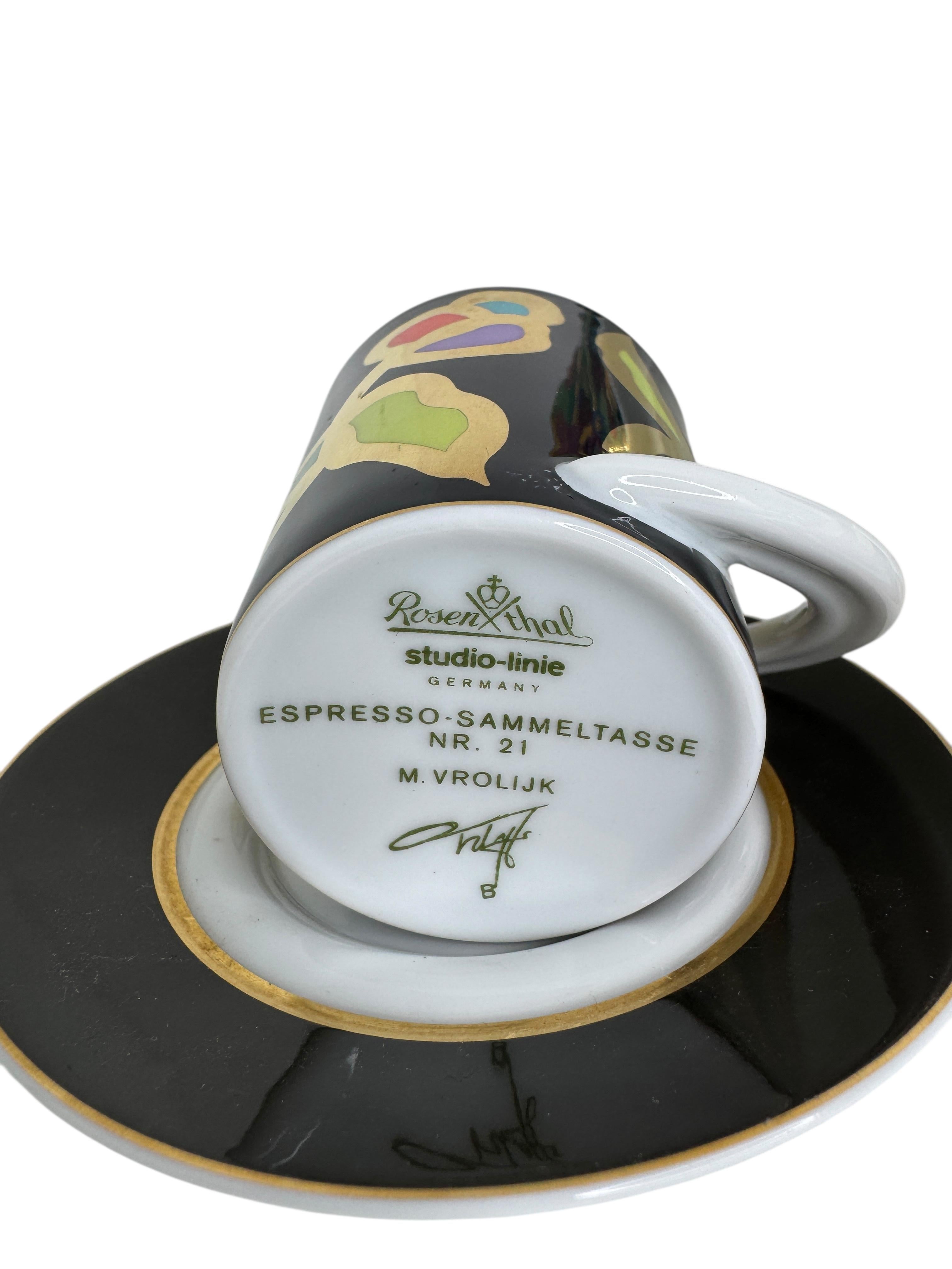 Late 20th Century Collection 5 Espresso Coffee Cup and Saucer Art Porcelain Rosenthal Studio Line For Sale