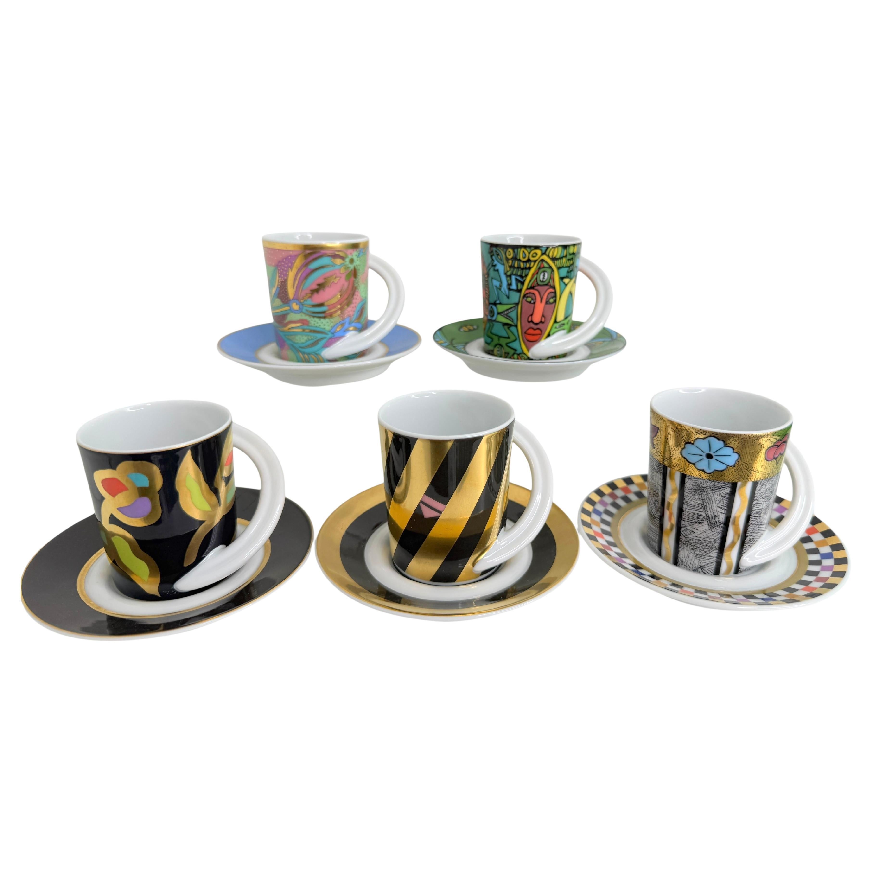 Collection 5 Espresso Coffee Cup and Saucer Art Porcelain Rosenthal Studio Line For Sale