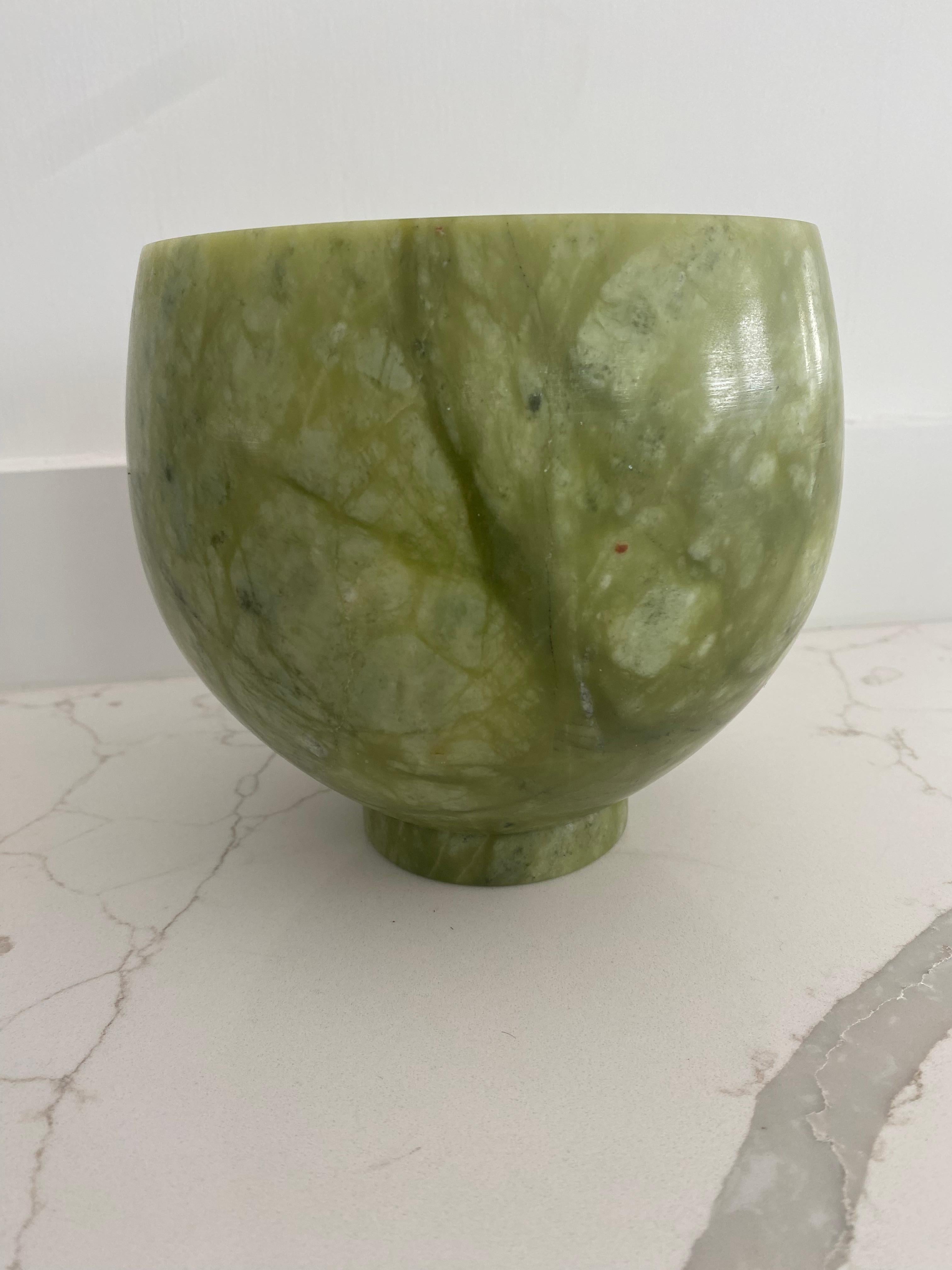 Jade Collection 5 jade? stone Chinese bowls green veined modern shapes  For Sale