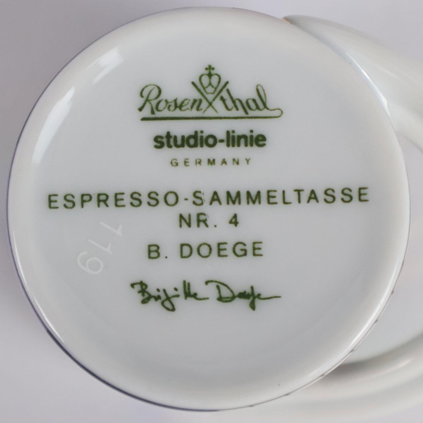 Collection 6 Espresso Coffee Cup and Saucer Art Porcelain Rosenthal Studio Line For Sale 6