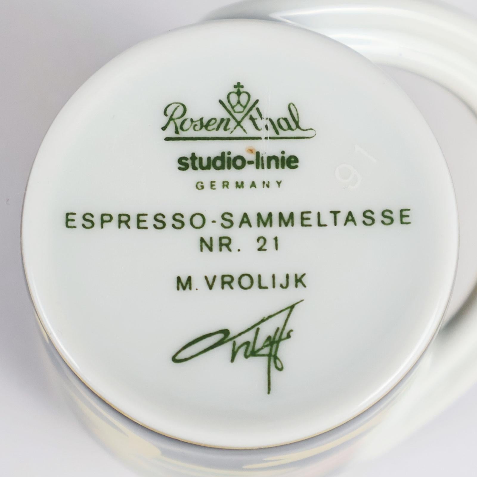 Collection 6 Espresso Coffee Cup and Saucer Art Porcelain Rosenthal Studio Line For Sale 8