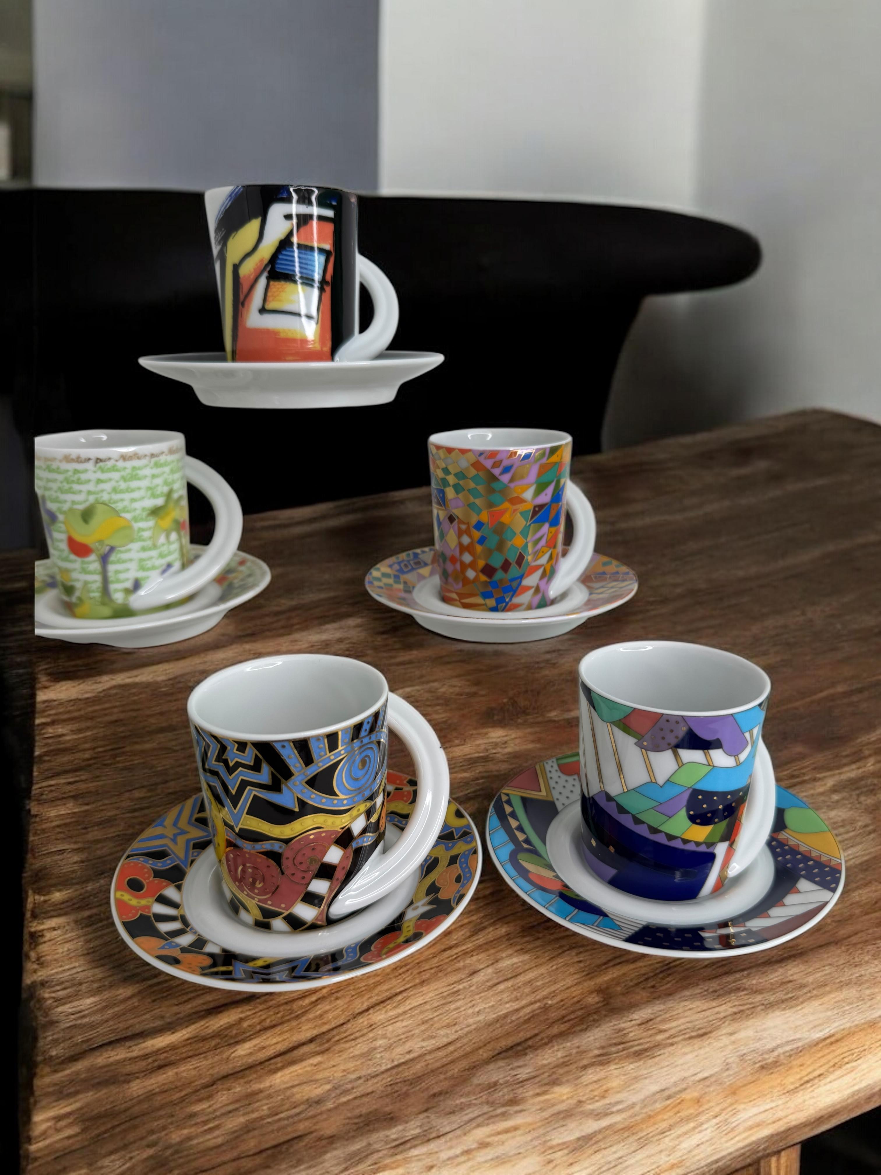 Collection 6 Espresso Coffee Cup and Saucer Art Porcelain Rosenthal Studio Line For Sale 11