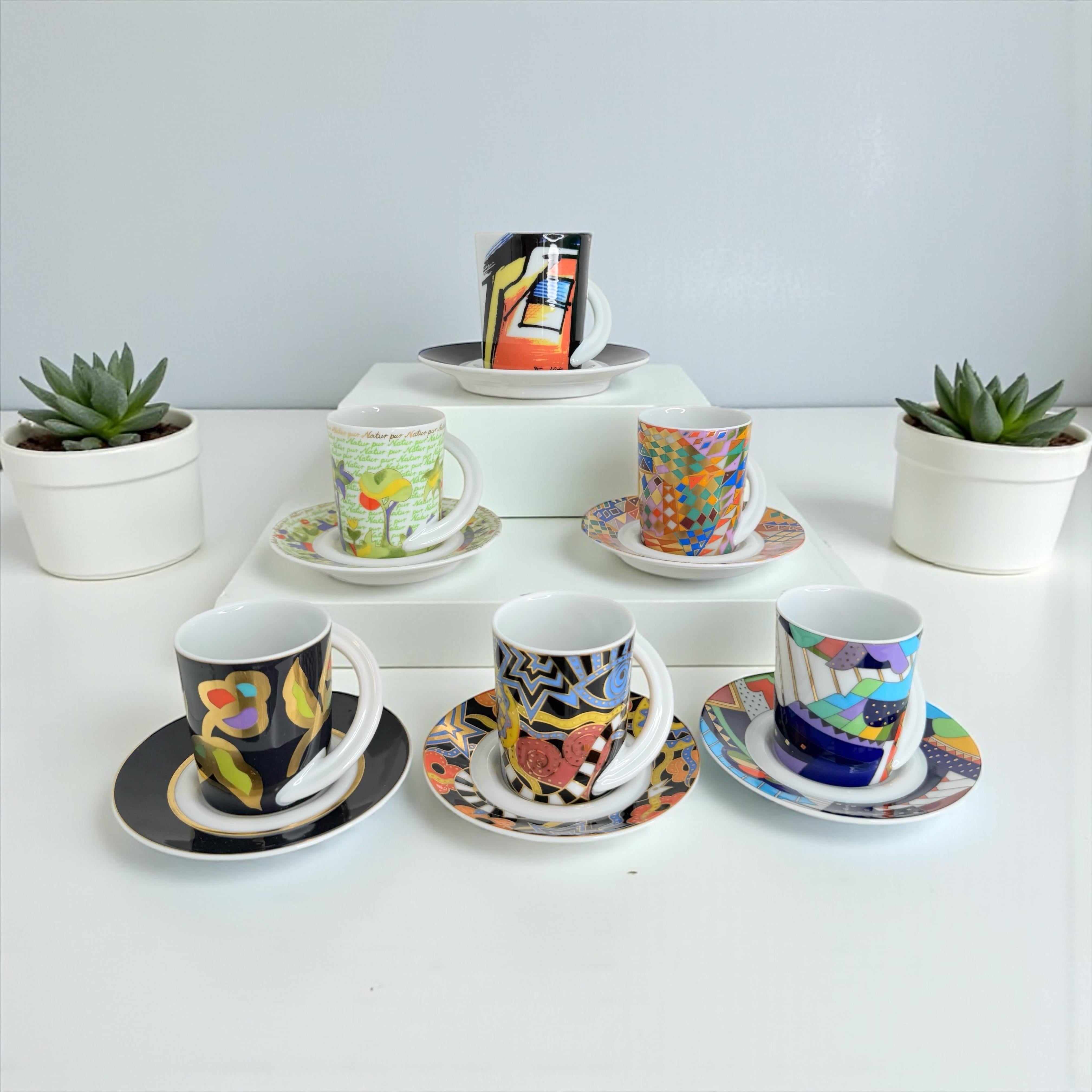 Collection of Six Rosenthal Studio Line Art Porcelain Espresso Cups and Saucers, Germany, circa 1980s
A beautiful and rare collection of six porcelain espresso cups and saucers from the renowned Rosenthal Studio Line, made in Germany circa the