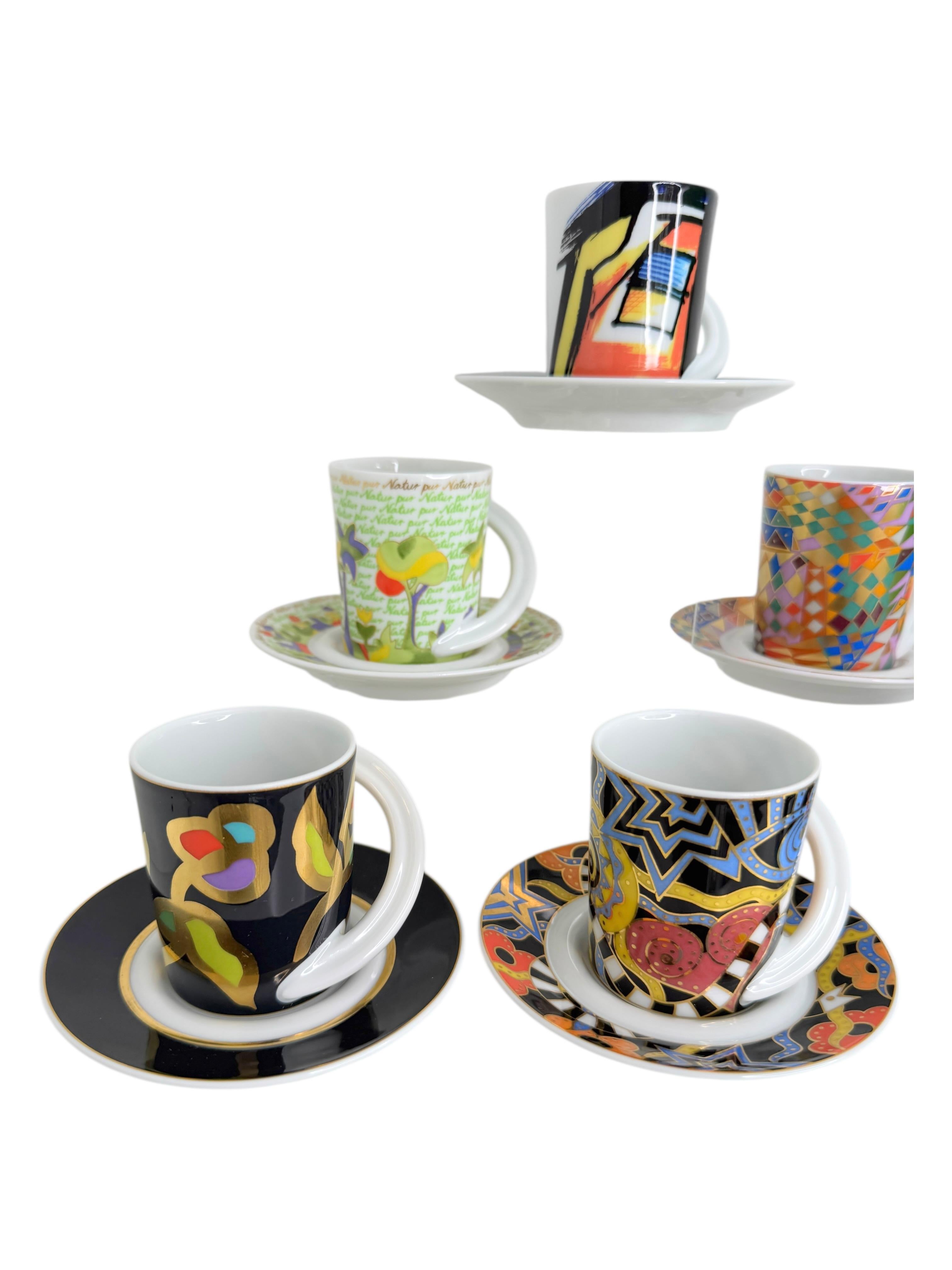 Modern Collection 6 Espresso Coffee Cup and Saucer Art Porcelain Rosenthal Studio Line For Sale